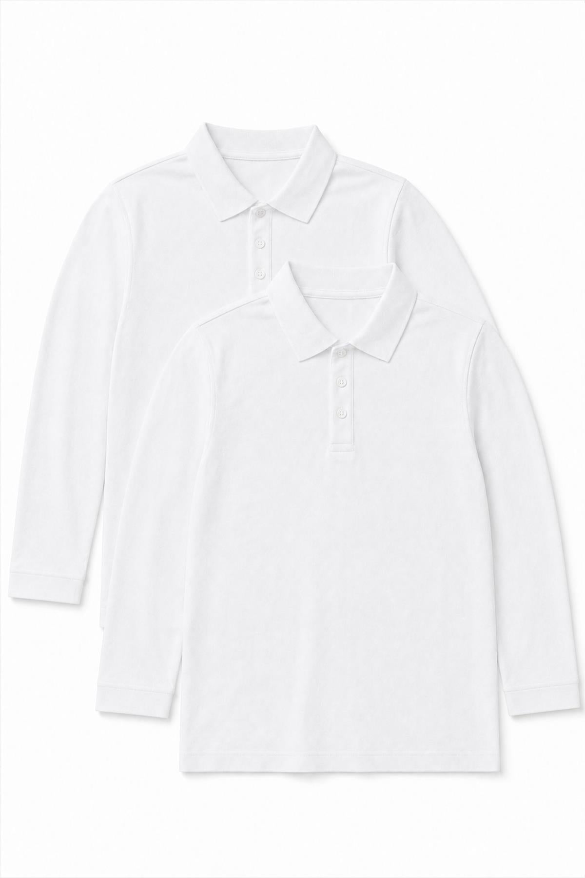 Unisex Çocuk 2'li Uzun Kollu Polo Yaka Okul Tişörtü