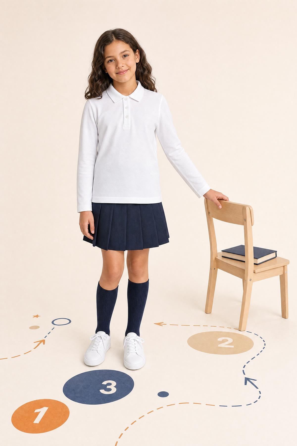 Unisex Çocuk 2'li Uzun Kollu Polo Yaka Okul Tişörtü