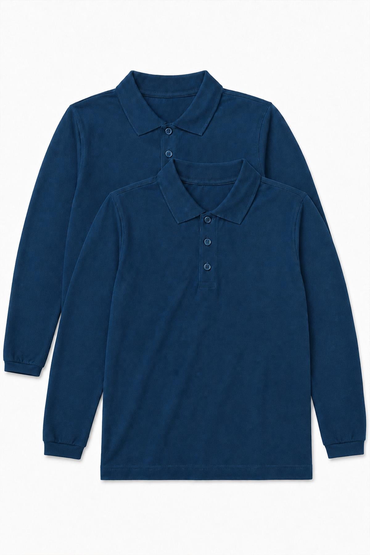 Unisex Çocuk 2'li Uzun Kollu Polo Yaka Okul Tişörtü
