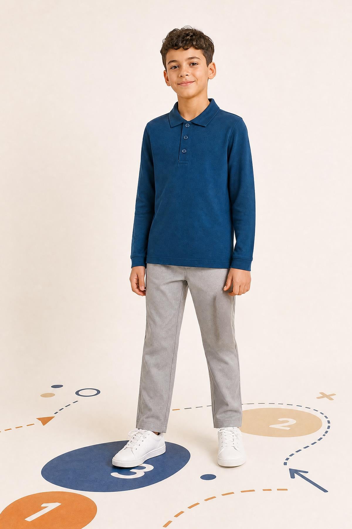 Unisex Çocuk 2'li Uzun Kollu Polo Yaka Okul Tişörtü