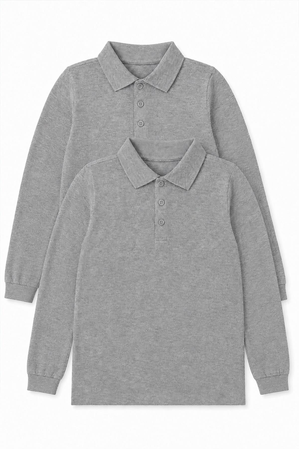 Unisex Çocuk 2'li Uzun Kollu Polo Yaka Okul Tişörtü