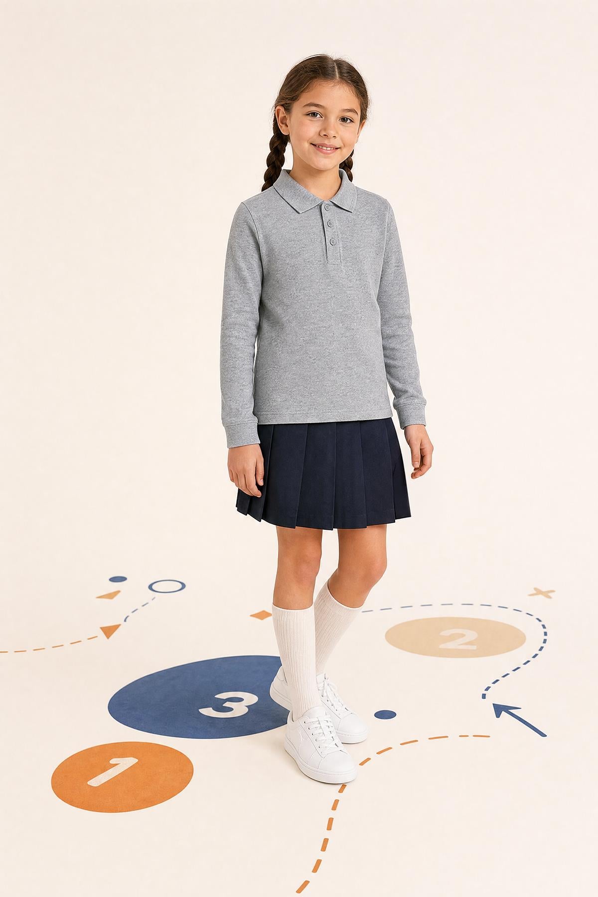 Unisex Çocuk 2'li Uzun Kollu Polo Yaka Okul Tişörtü