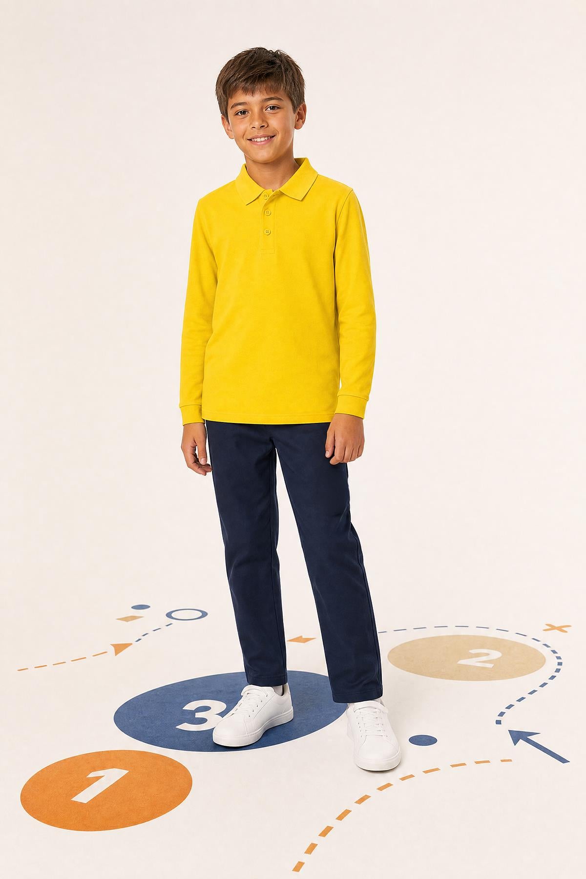 Unisex Çocuk 2'li Uzun Kollu Polo Yaka Okul Tişörtü