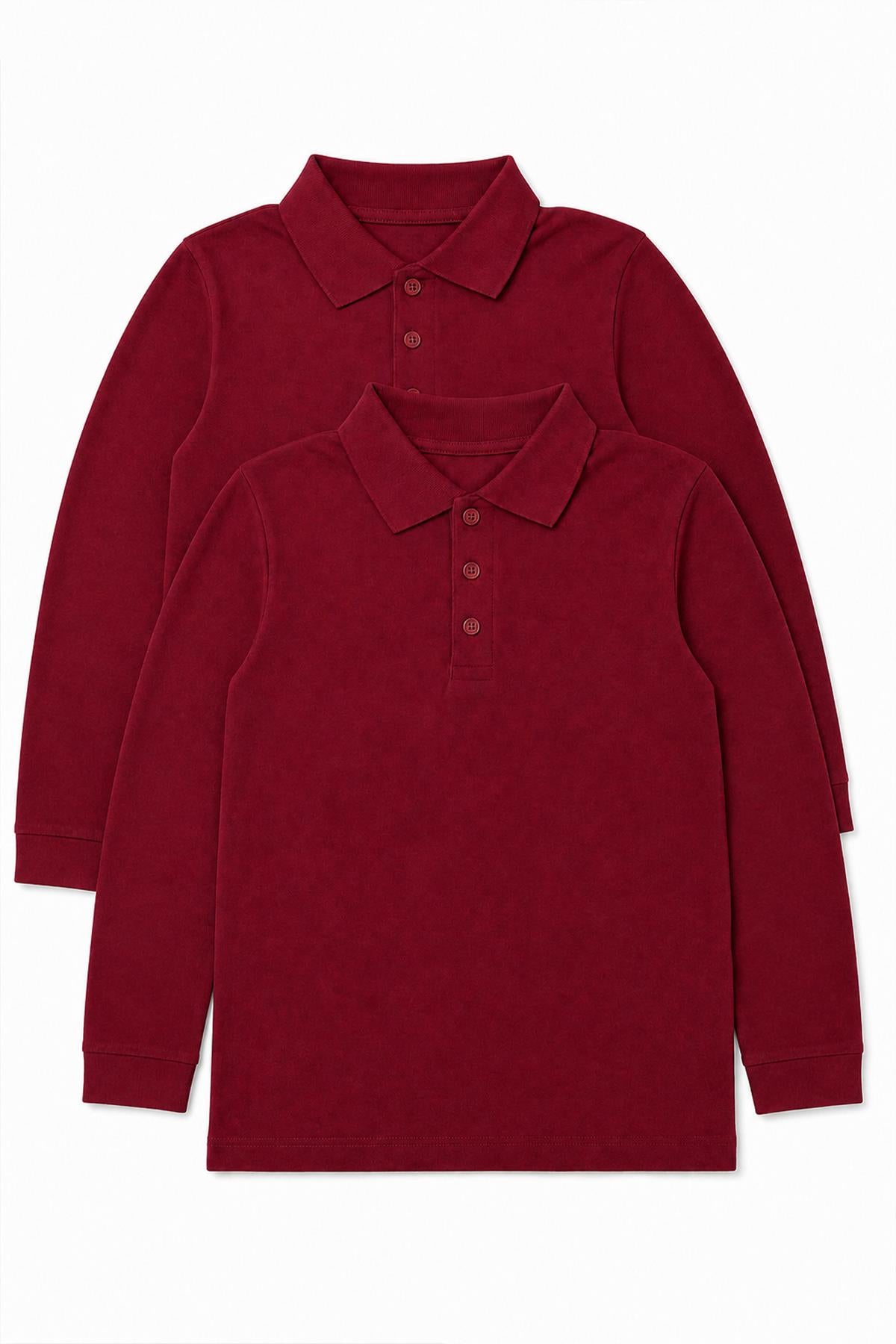 Unisex Çocuk 2'li Uzun Kollu Polo Yaka Okul Tişörtü