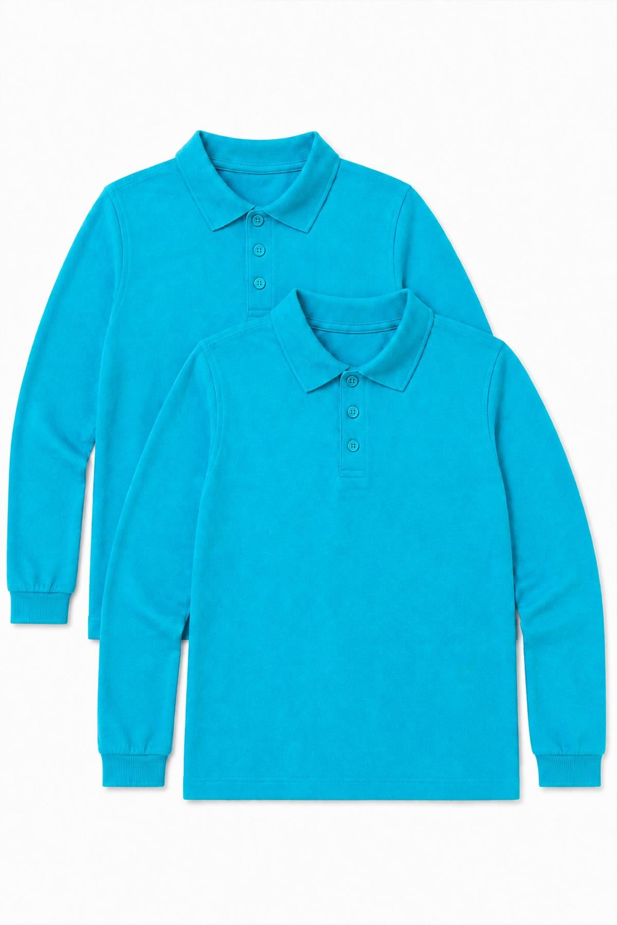 Unisex Çocuk 2'li Uzun Kollu Polo Yaka Okul Tişörtü