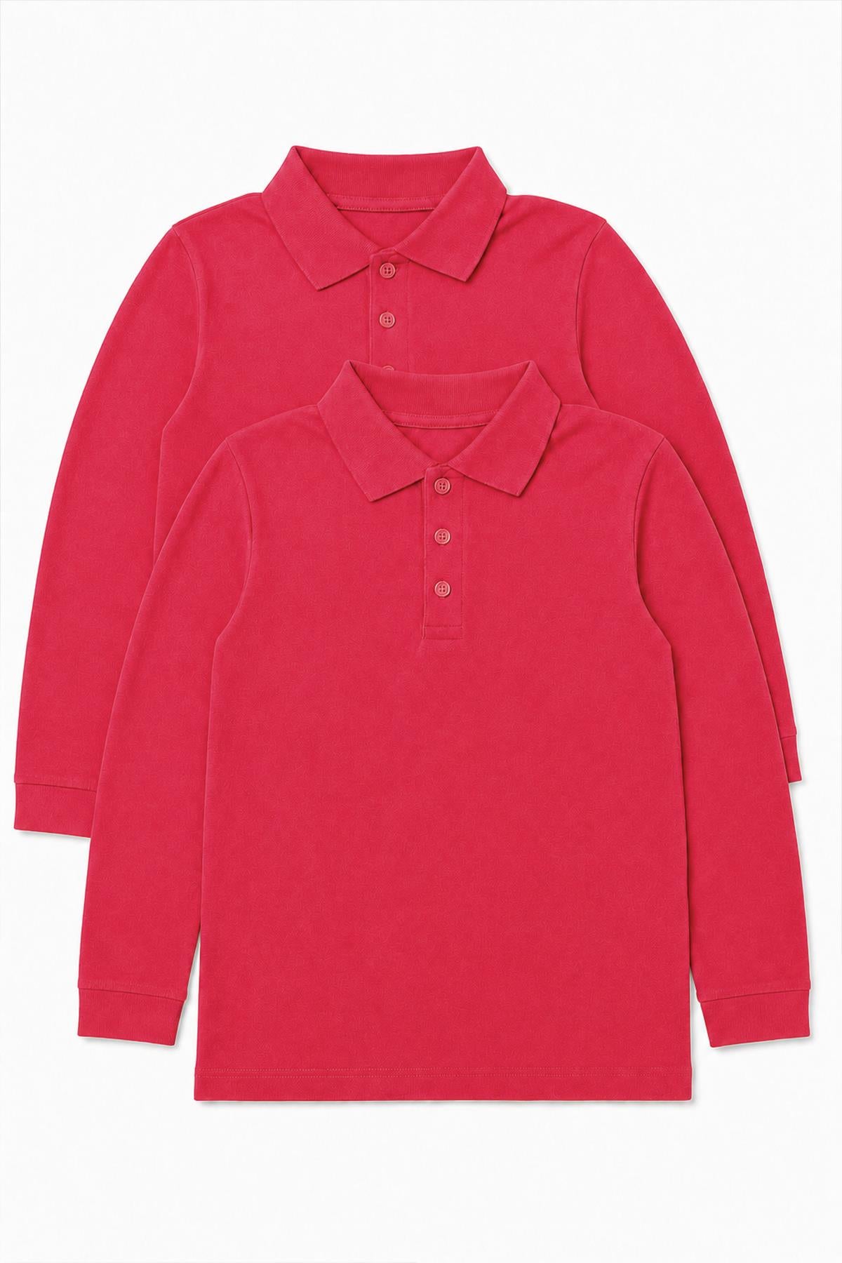 Unisex Çocuk 2'li Uzun Kollu Polo Yaka Okul Tişörtü
