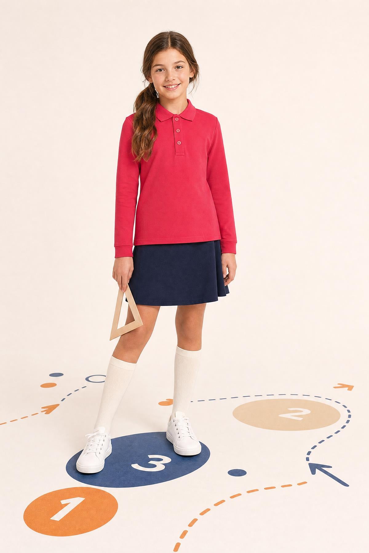 Unisex Çocuk 2'li Uzun Kollu Polo Yaka Okul Tişörtü