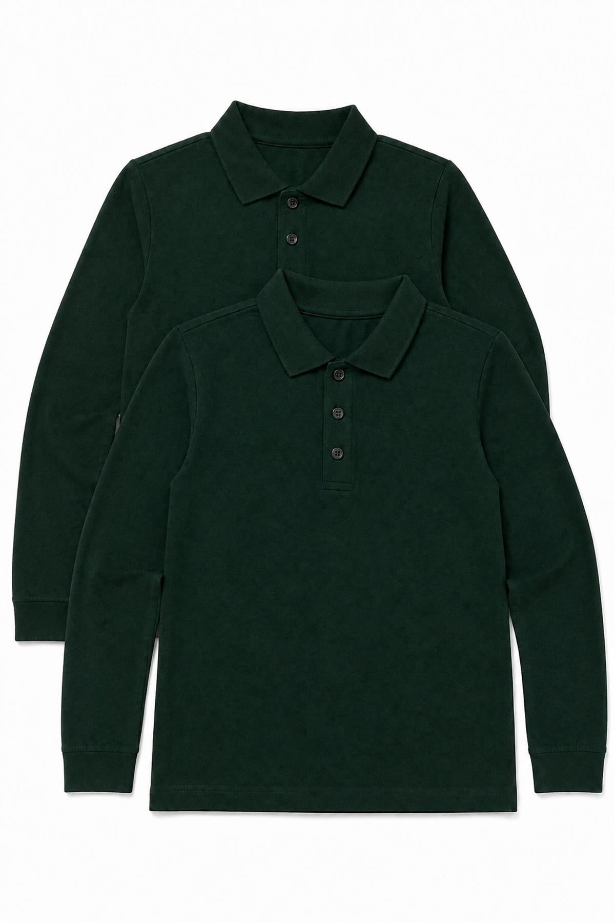 Unisex Çocuk 2'li Uzun Kollu Polo Yaka Okul Tişörtü