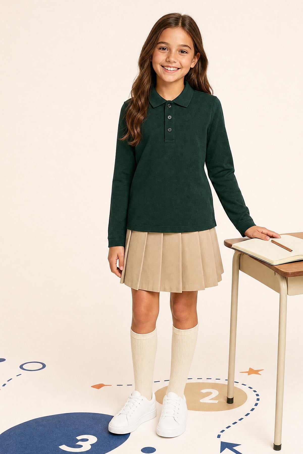 Unisex Çocuk 2'li Uzun Kollu Polo Yaka Okul Tişörtü