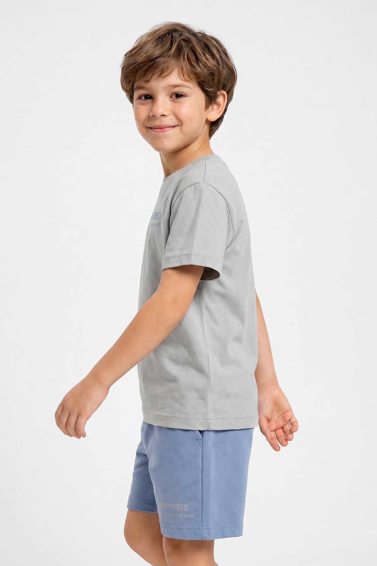 Erkek Çocuk Perendi Vibes Baskılı Oversize Şortlu Takım