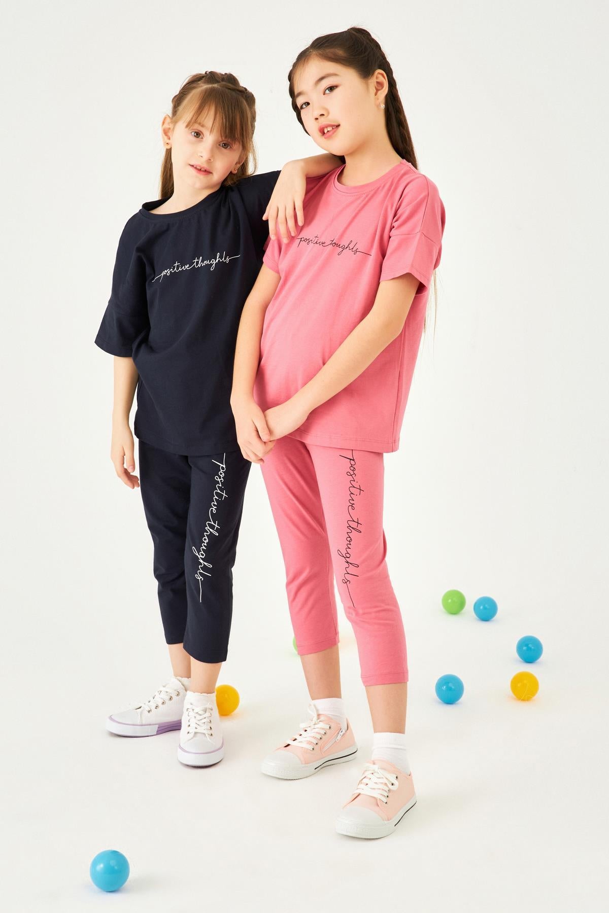 Positive Baskılı Basic Kız Çocuk Taytlı Takım