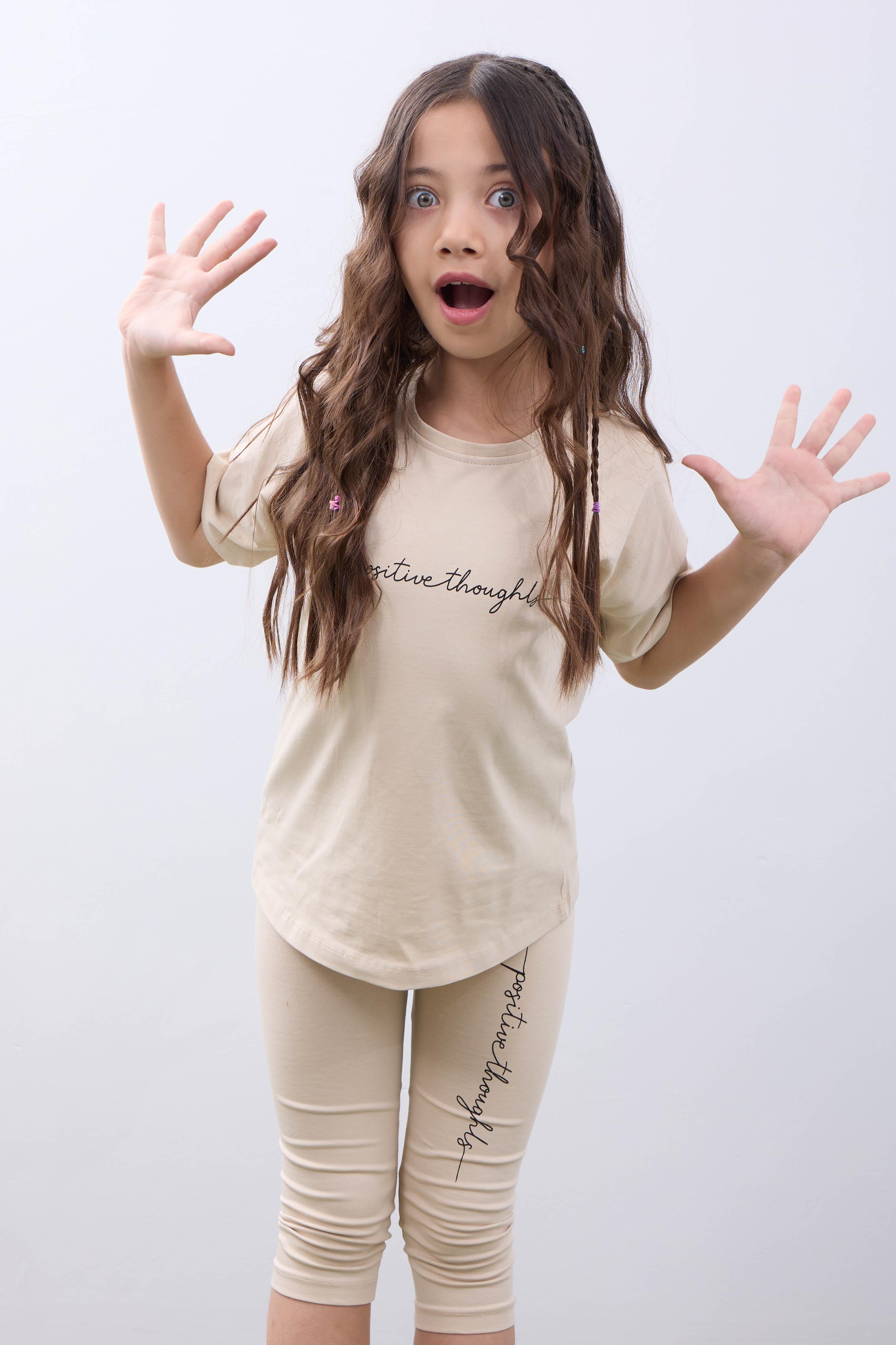 Positive Baskılı Basic Kız Çocuk Taytlı Takım