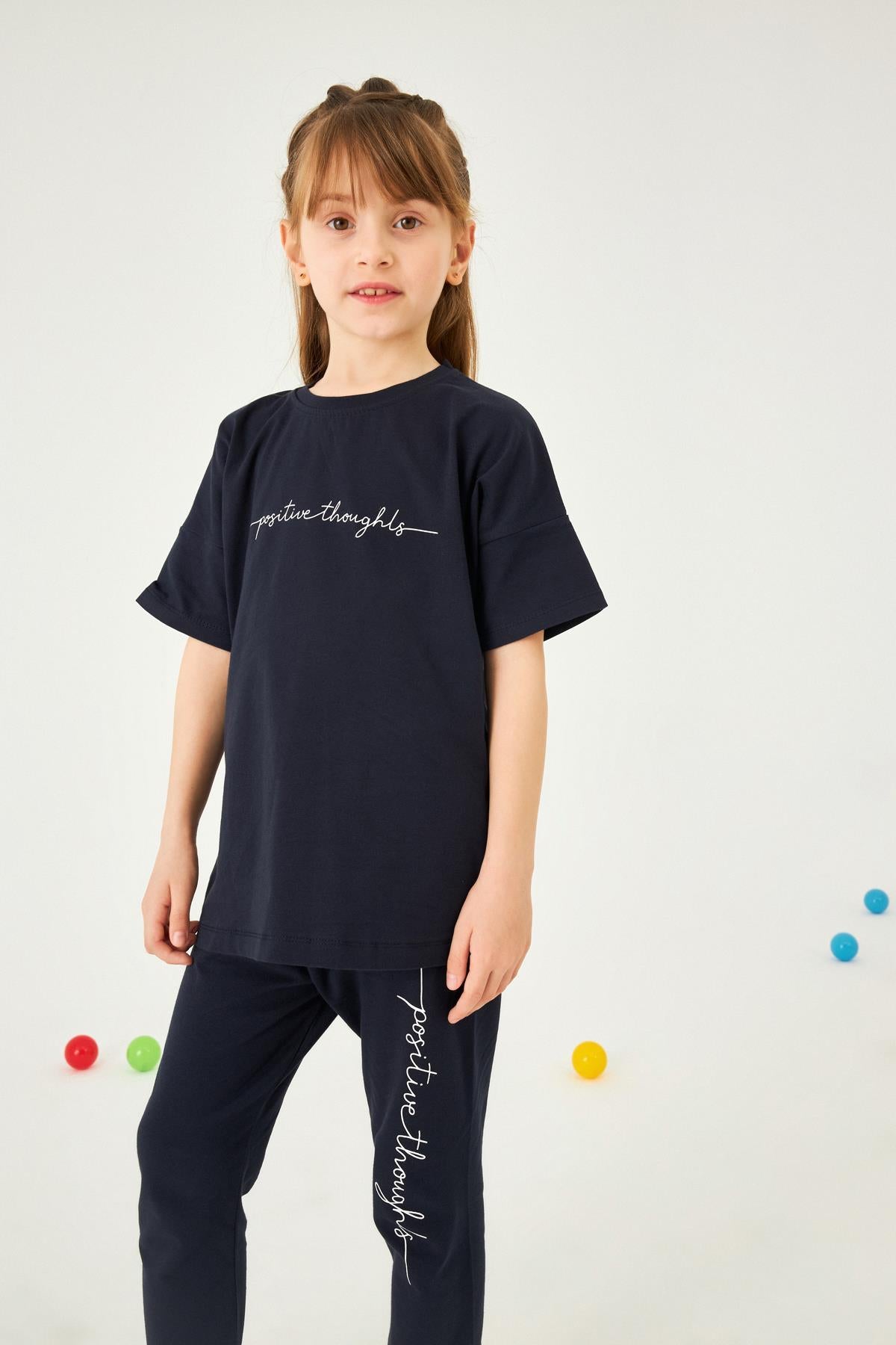 Positive Baskılı Basic Kız Çocuk Taytlı Takım