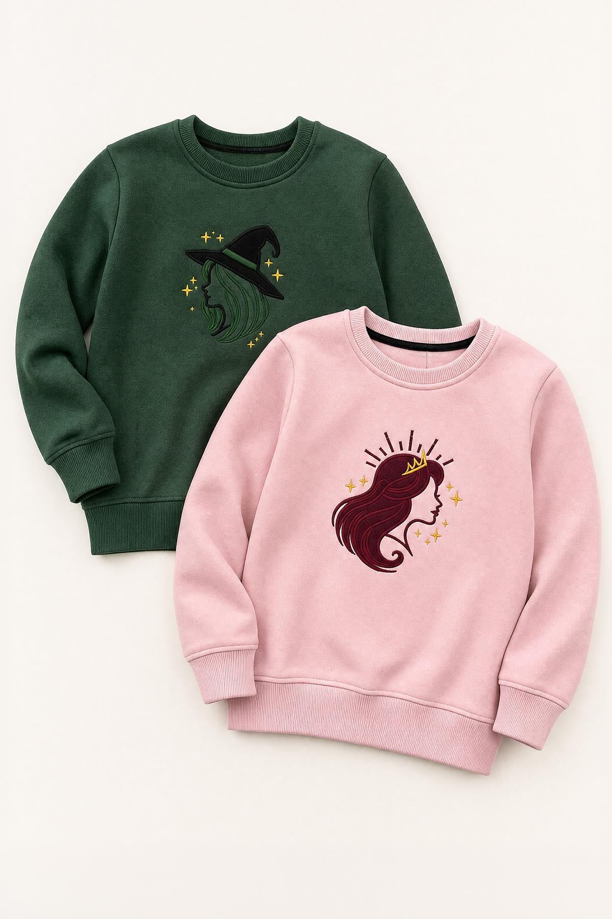 Kız Çocuk Aplike Nakışlı Bisiklet Yaka 2'li Sweatshirt