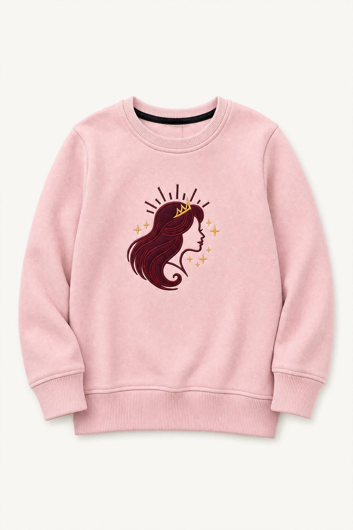 Kız Çocuk Aplike Nakışlı Bisiklet Yaka 2'li Sweatshirt