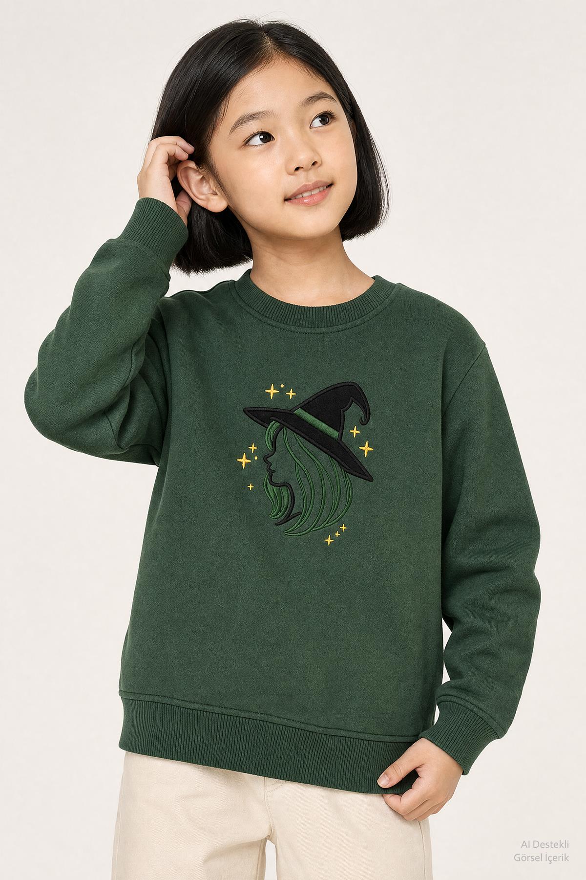 Kız Çocuk Aplike Nakışlı Bisiklet Yaka 2'li Sweatshirt