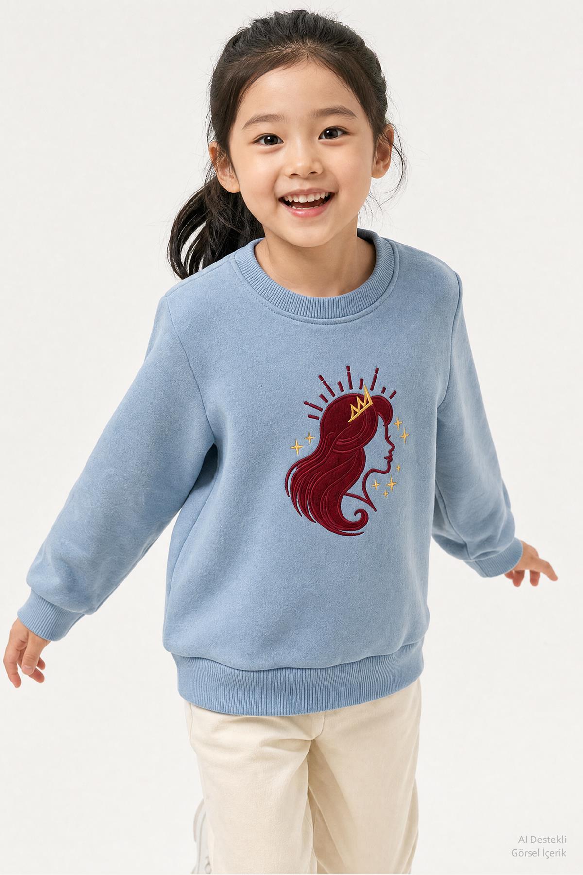 Kız Çocuk Aplike Nakışlı Bisiklet Yaka 2'li Sweatshirt