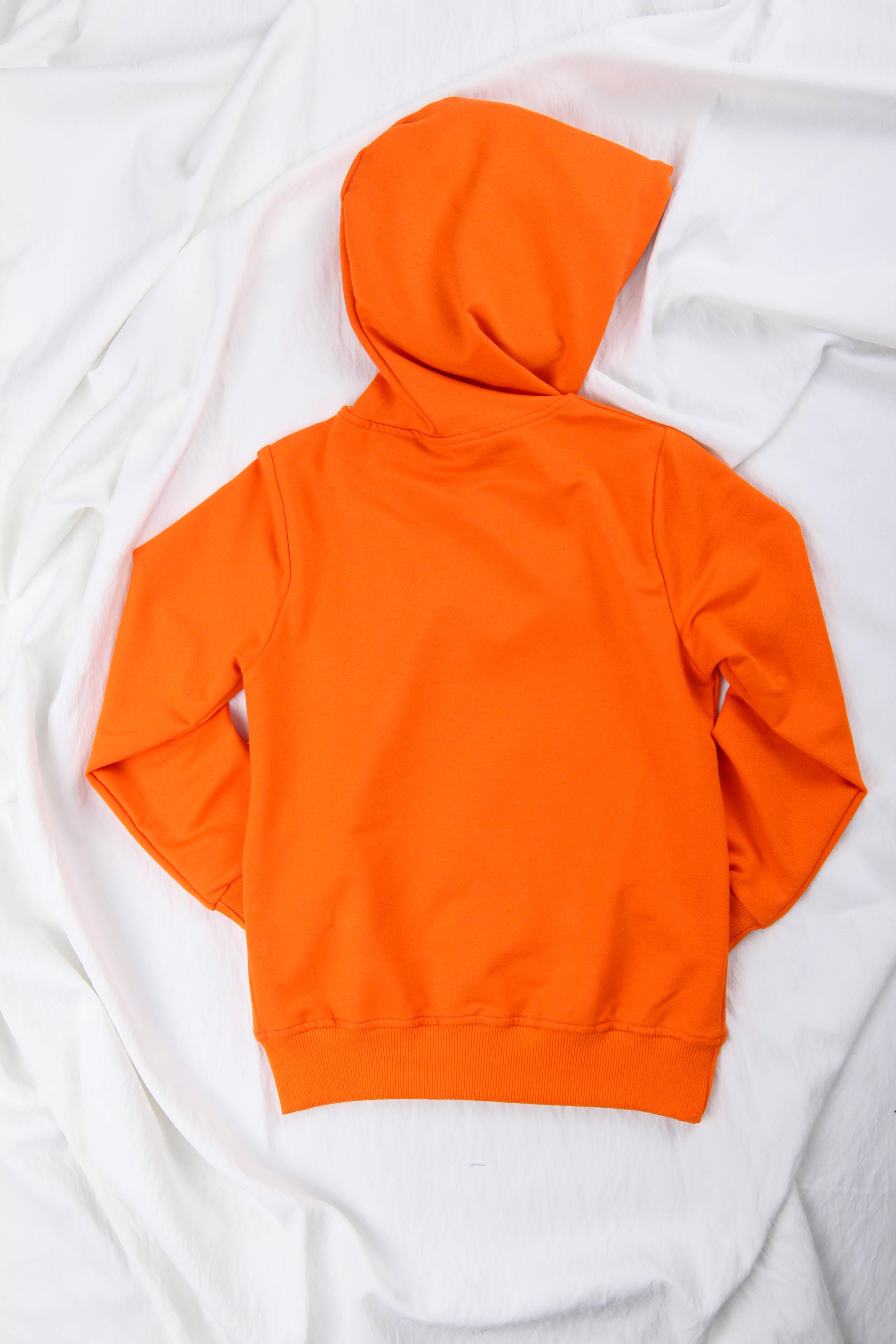 Rahat Kesim Kapüşonlu Gamer Baskılı Sweatshirt Turuncu