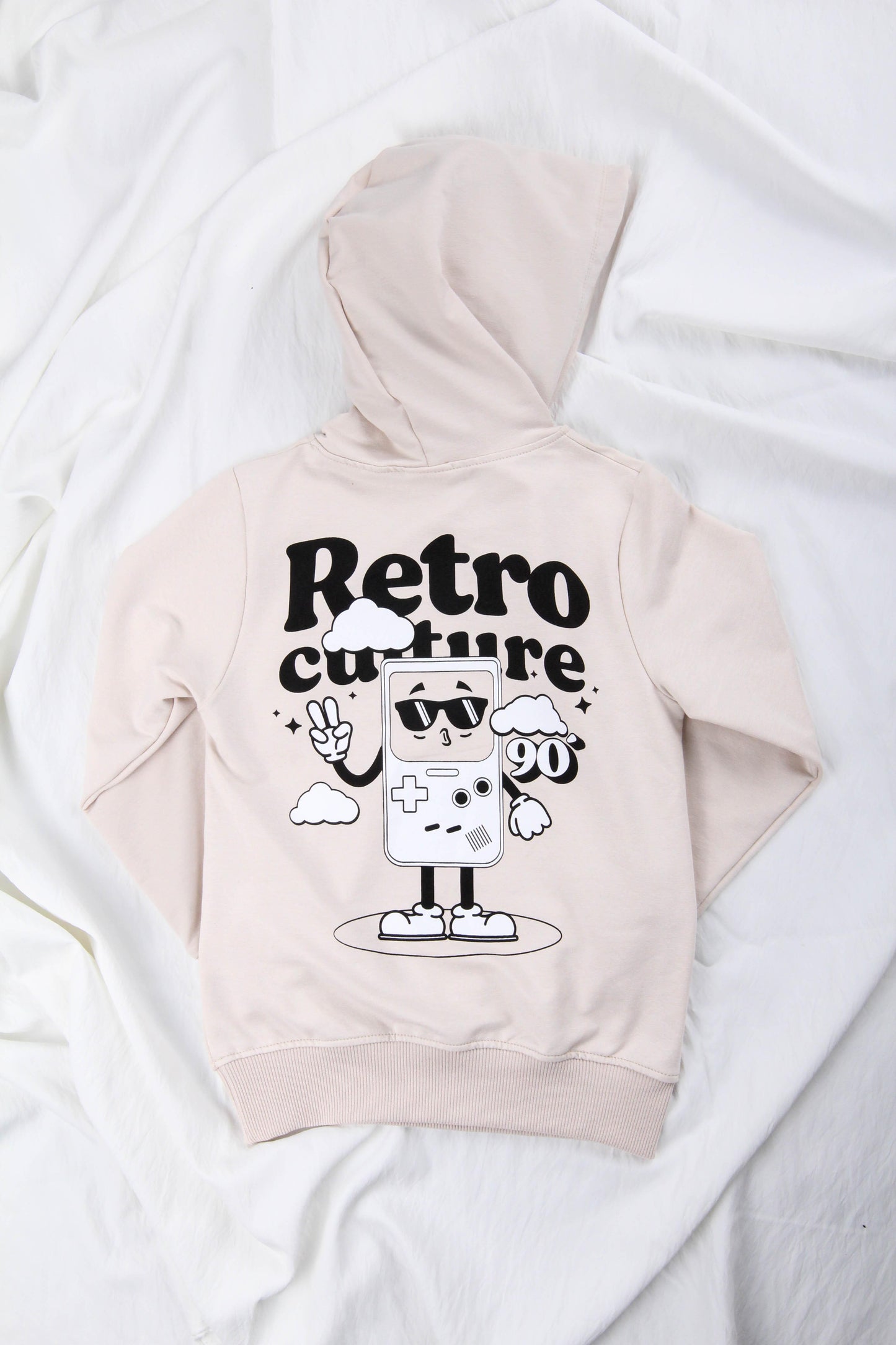 Rahat Kesim Kapüşonlu Retro Culture Baskılı Sweatshirt Taş