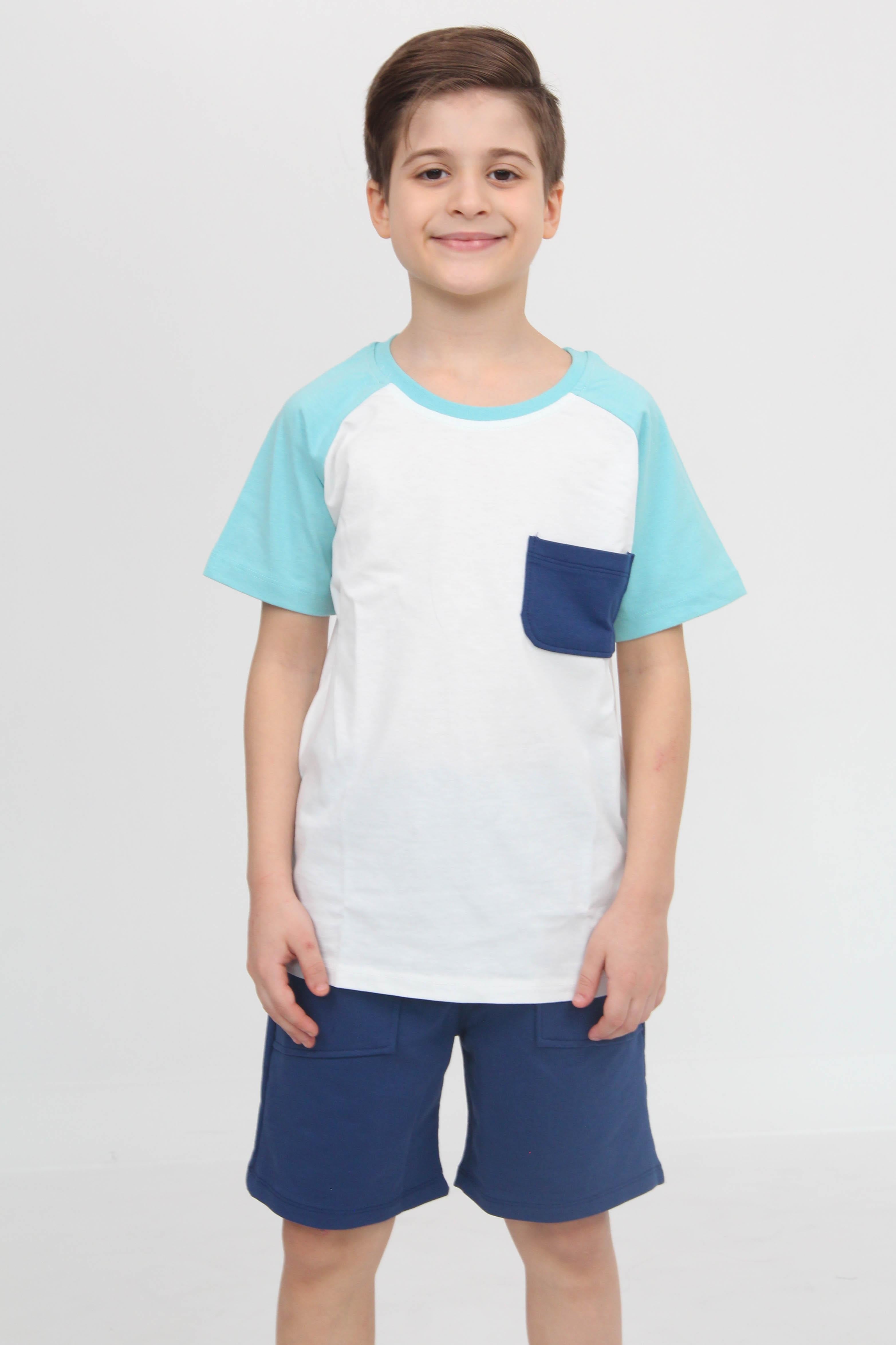 Reglan Cepli Tshirt ve Şort Erkek Çocuk Takım Mavi