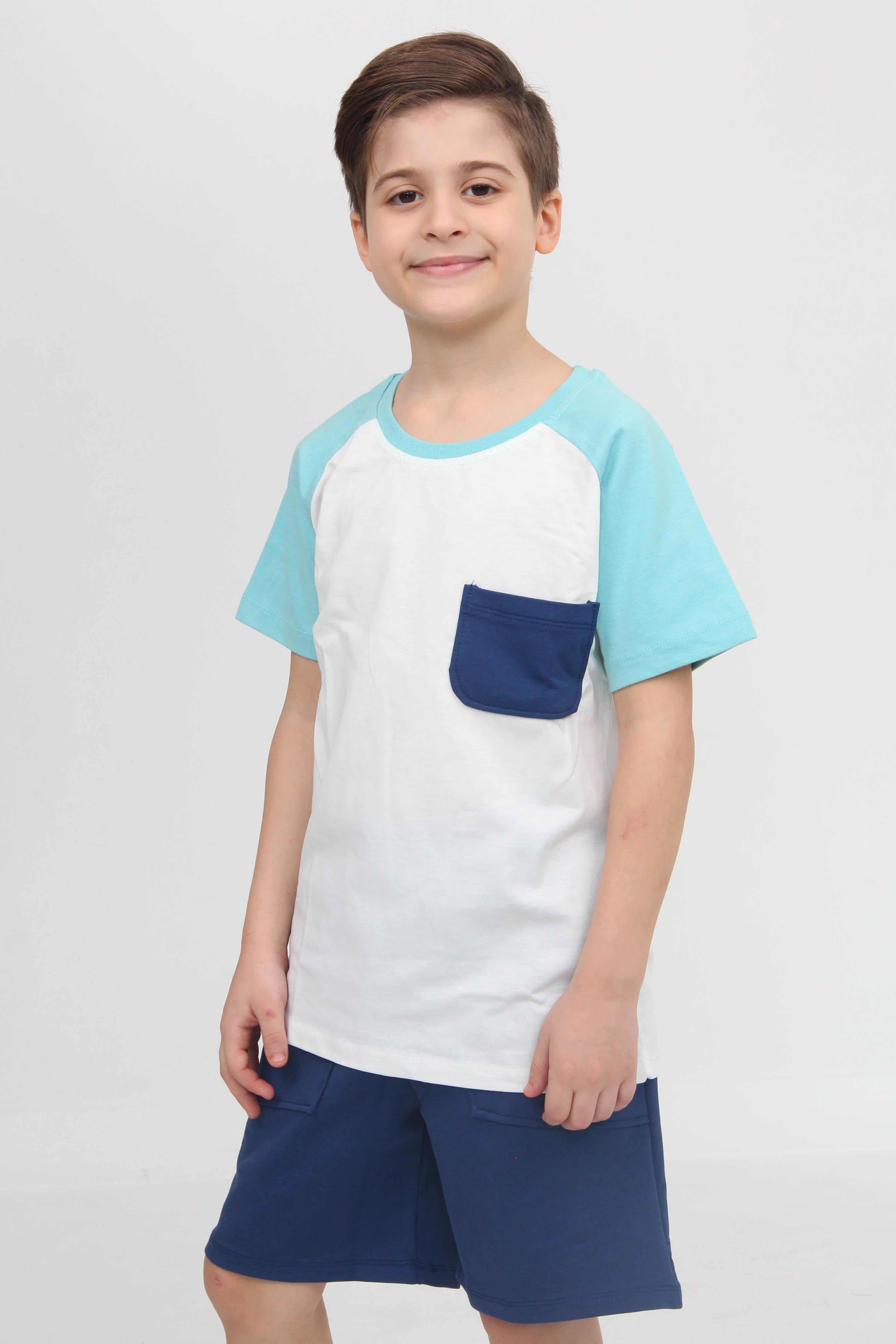 Reglan Cepli Tshirt ve Şort Erkek Çocuk Takım Mavi