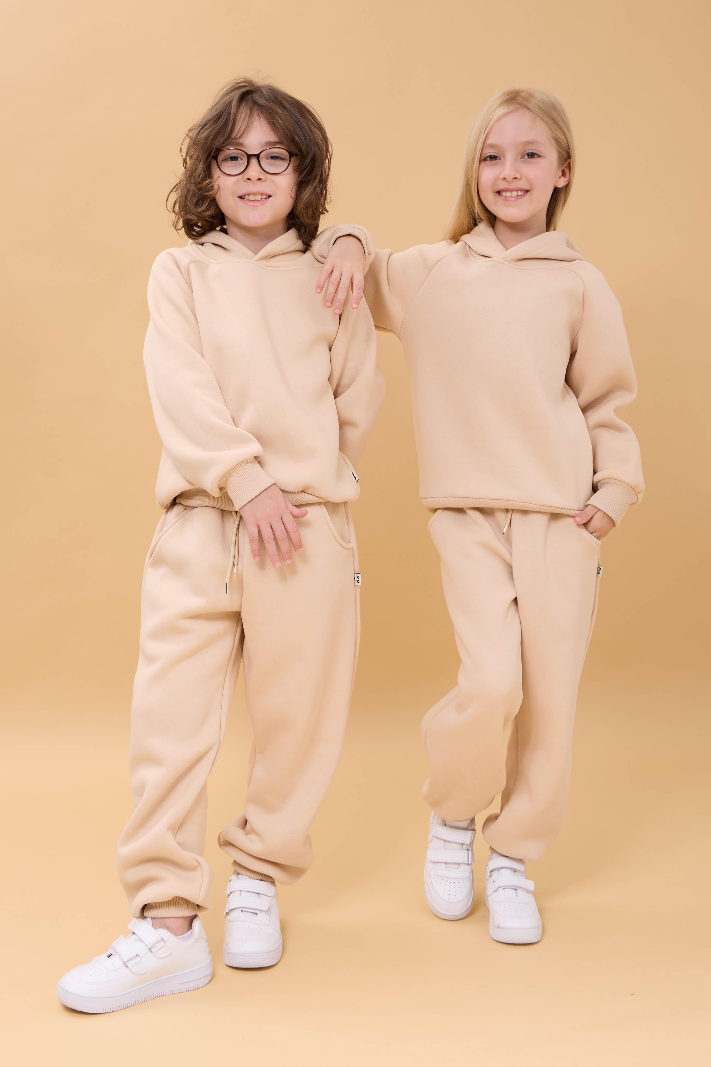 Reglan Kol Kapüşonlu İçi Polarlı Unisex Çocuk Takım Bej
