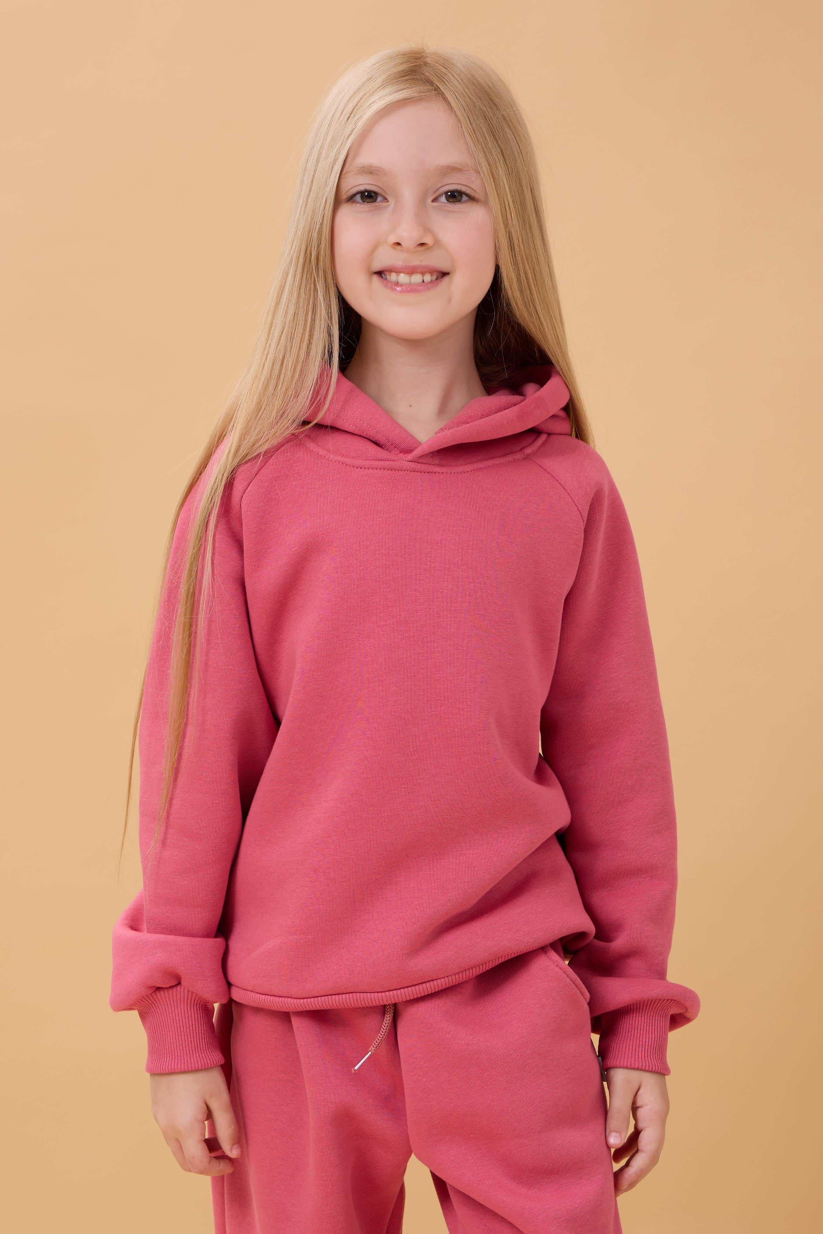 Reglan Kol Kapüşonlu İçi Polarlı Unisex Çocuk Takım Gül Kurusu