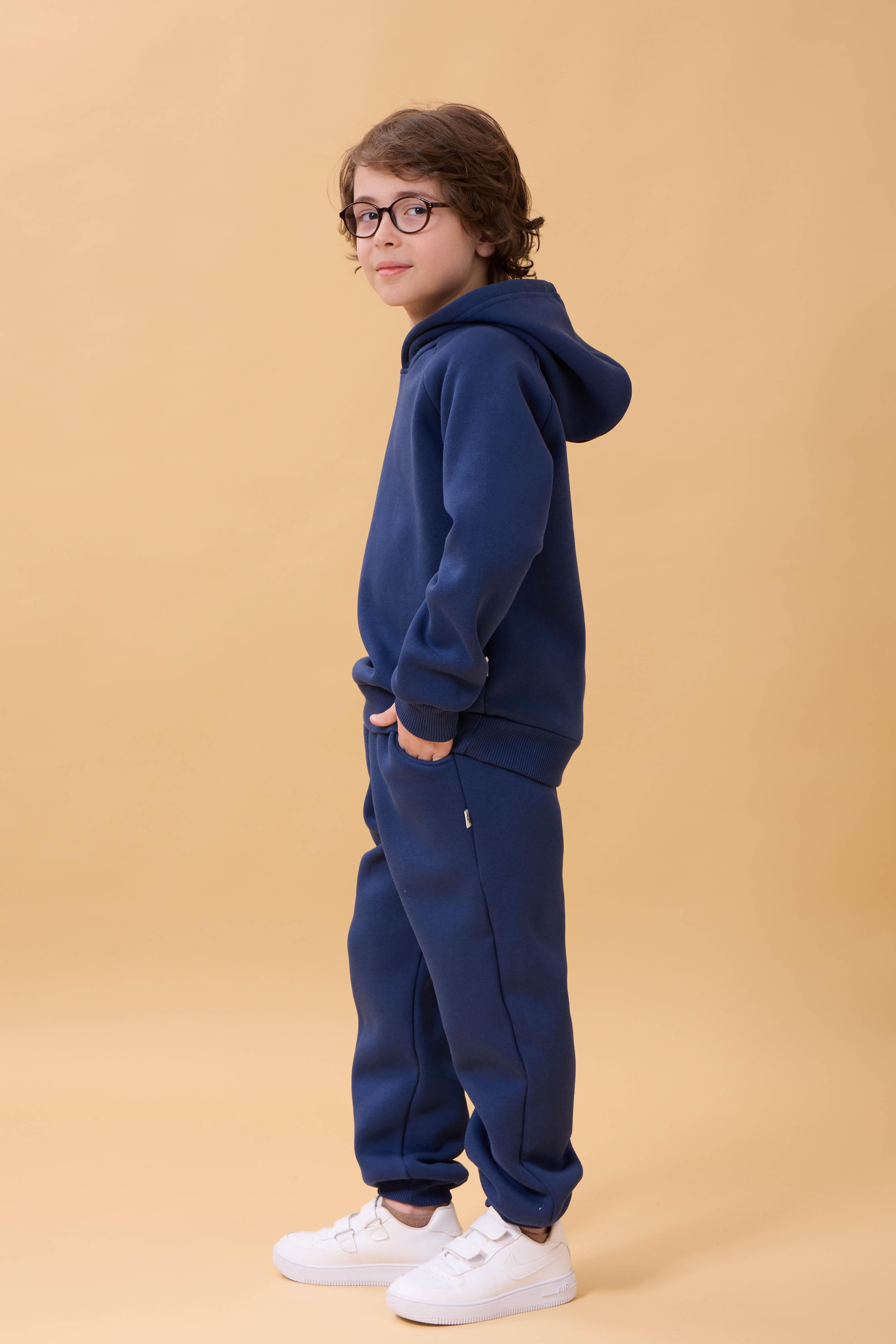 Reglan Kol Kapüşonlu İçi Polarlı Unisex Çocuk Takım İndigo