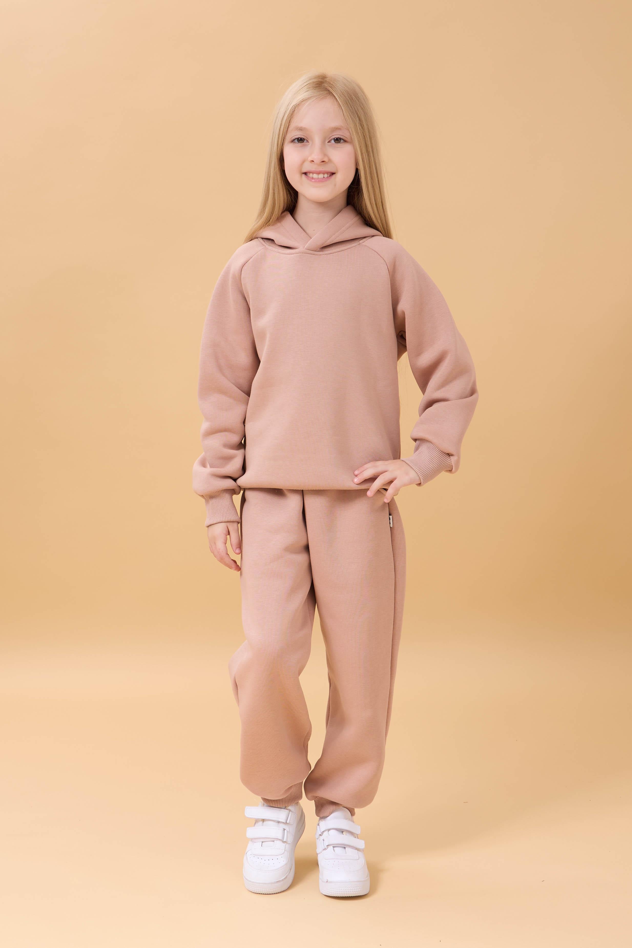 Reglan Kol Kapüşonlu İçi Polarlı Unisex Çocuk Takım Kahverengi