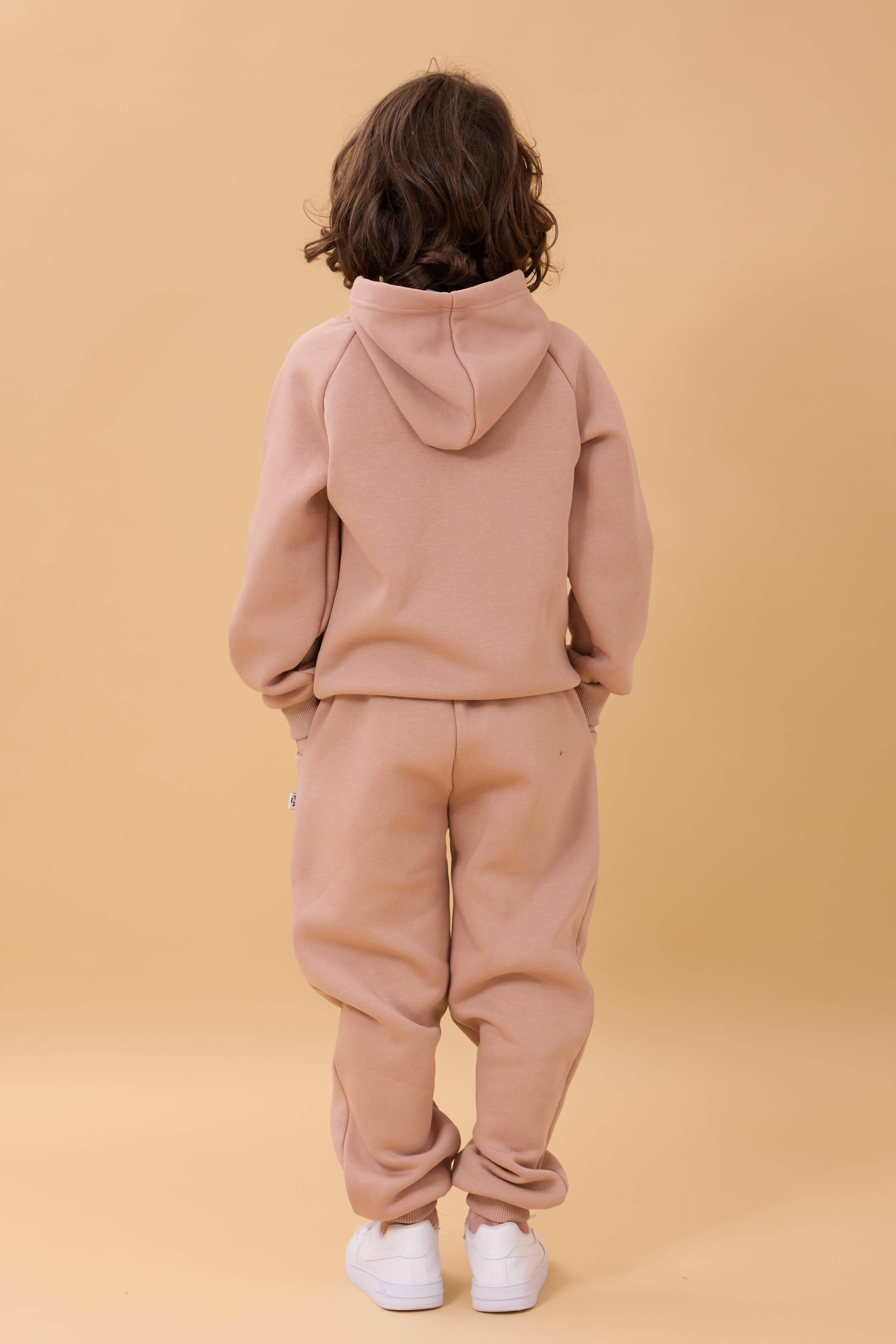 Reglan Kol Kapüşonlu İçi Polarlı Unisex Çocuk Takım Kahverengi