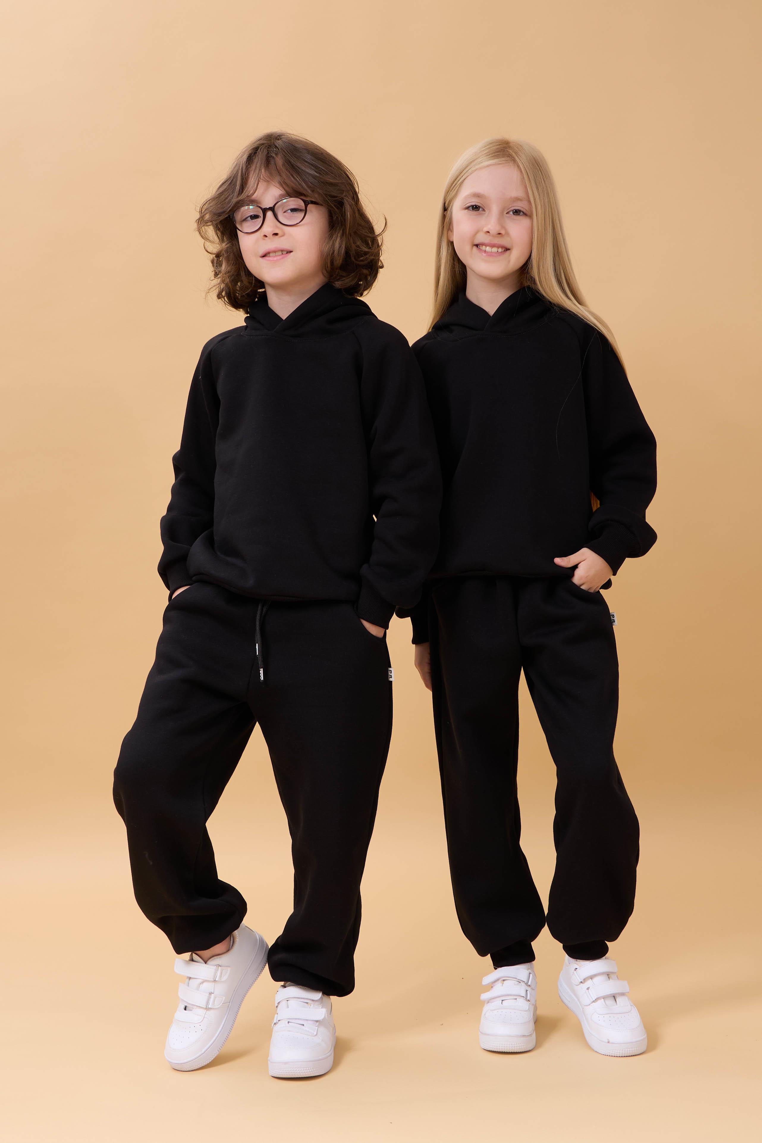 Reglan Kol Kapüşonlu İçi Polarlı Unisex Çocuk Takım Siyah