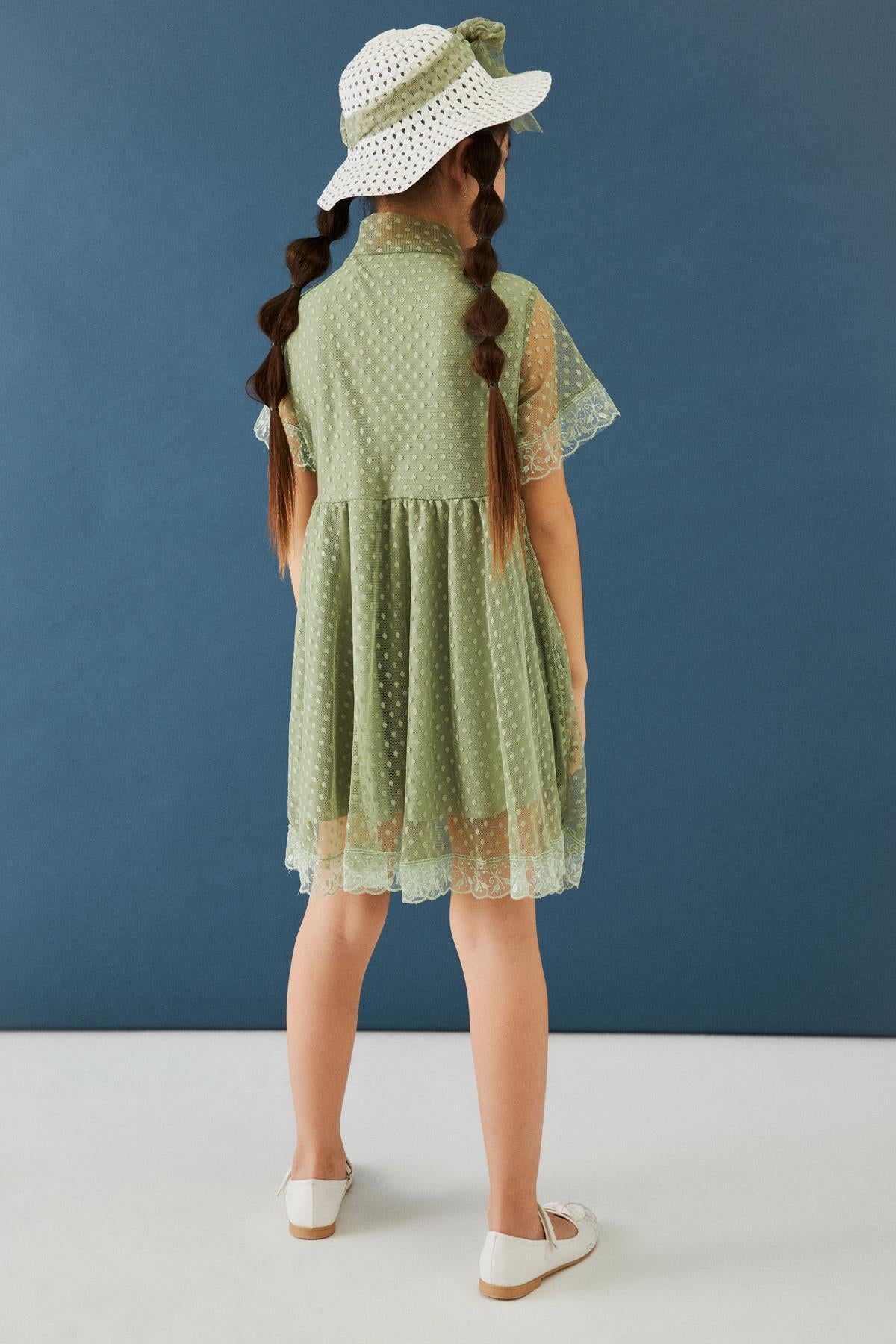 Şapka ve Hostes Yaka Detaylı Kız Çocuk Elbise