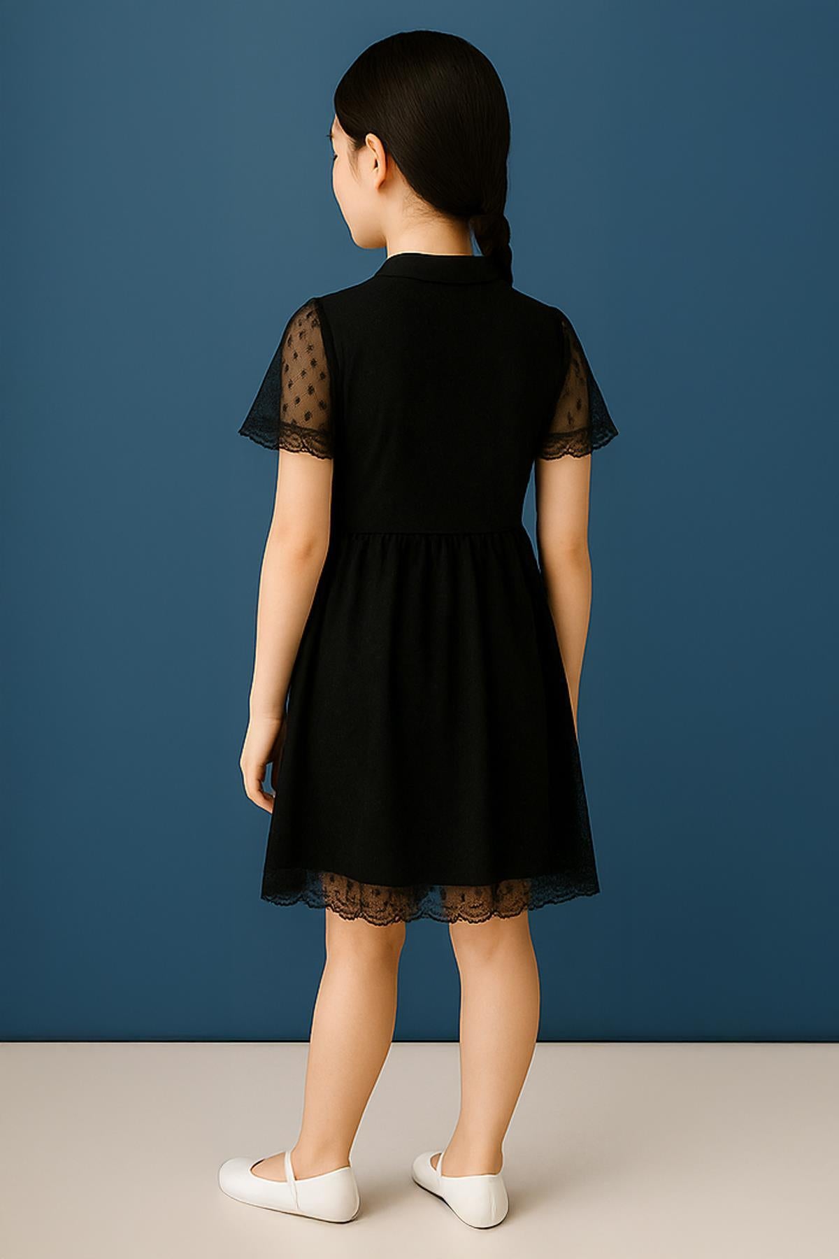 Şapka ve Hostes Yaka Detaylı Kız Çocuk Elbise