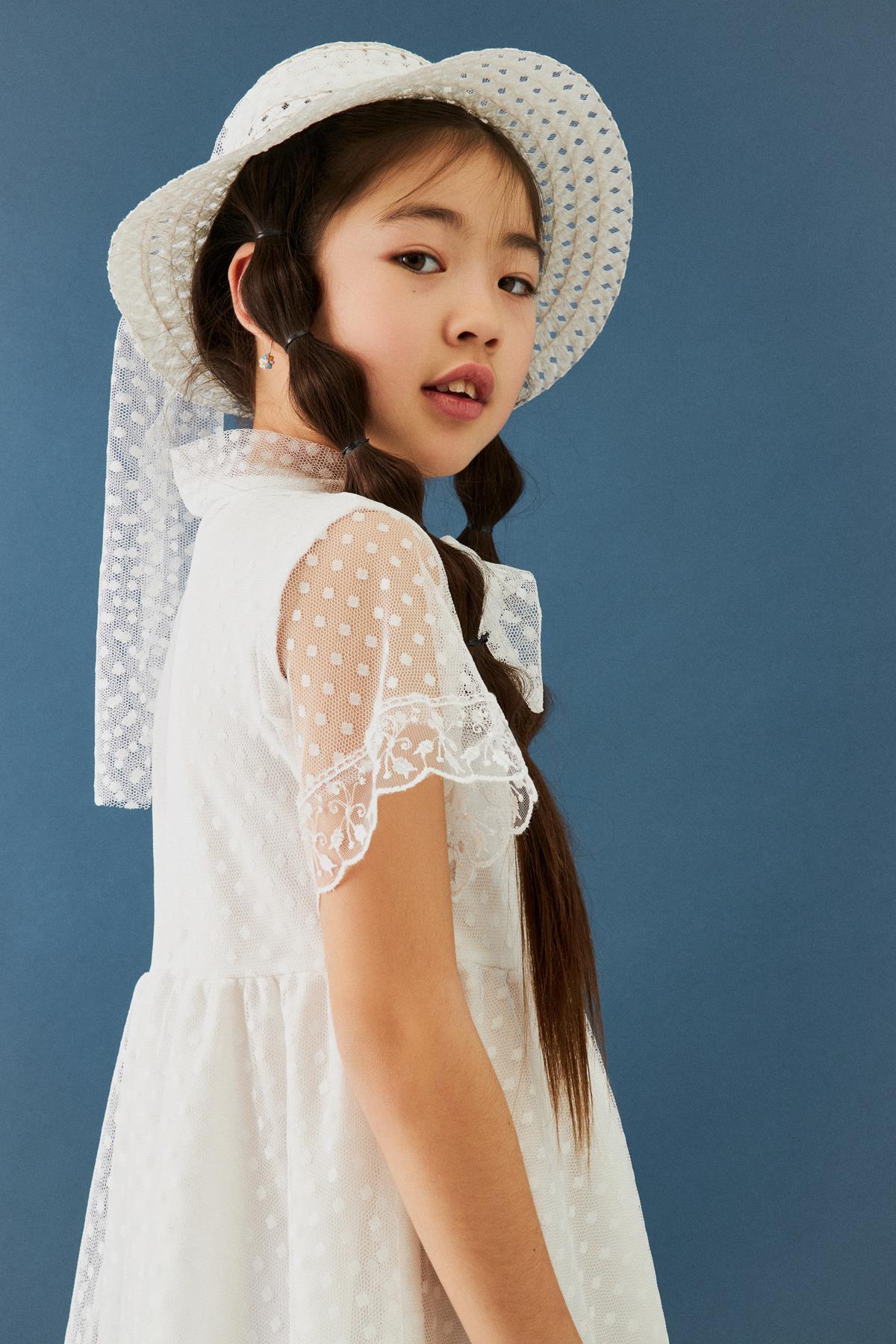 Şapka ve Hostes Yaka Detaylı Kız Çocuk Elbise