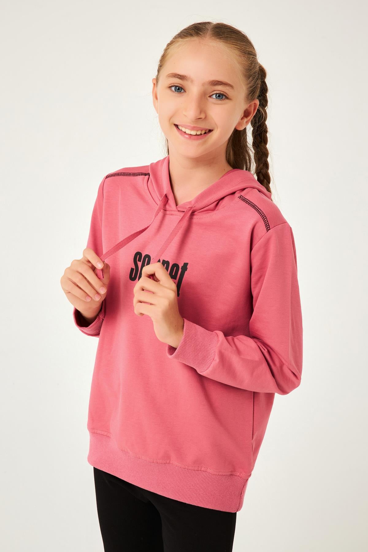 Secret Baskı Detaylı Kız Çocuk Kapüşonlu Sweatshirt