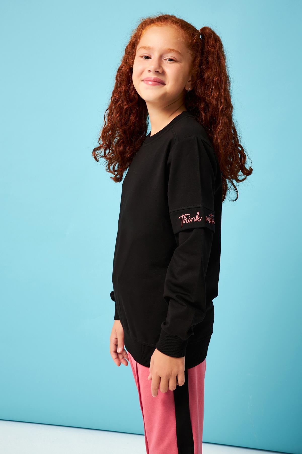 Think Positive Nakış Detaylı Kız Çocuk Sweatshirt