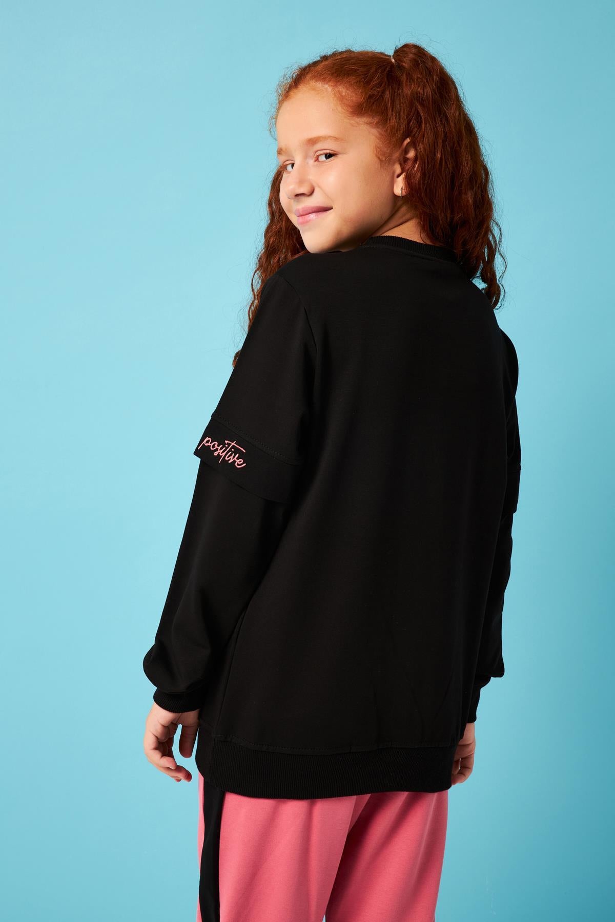 Think Positive Nakış Detaylı Kız Çocuk Sweatshirt