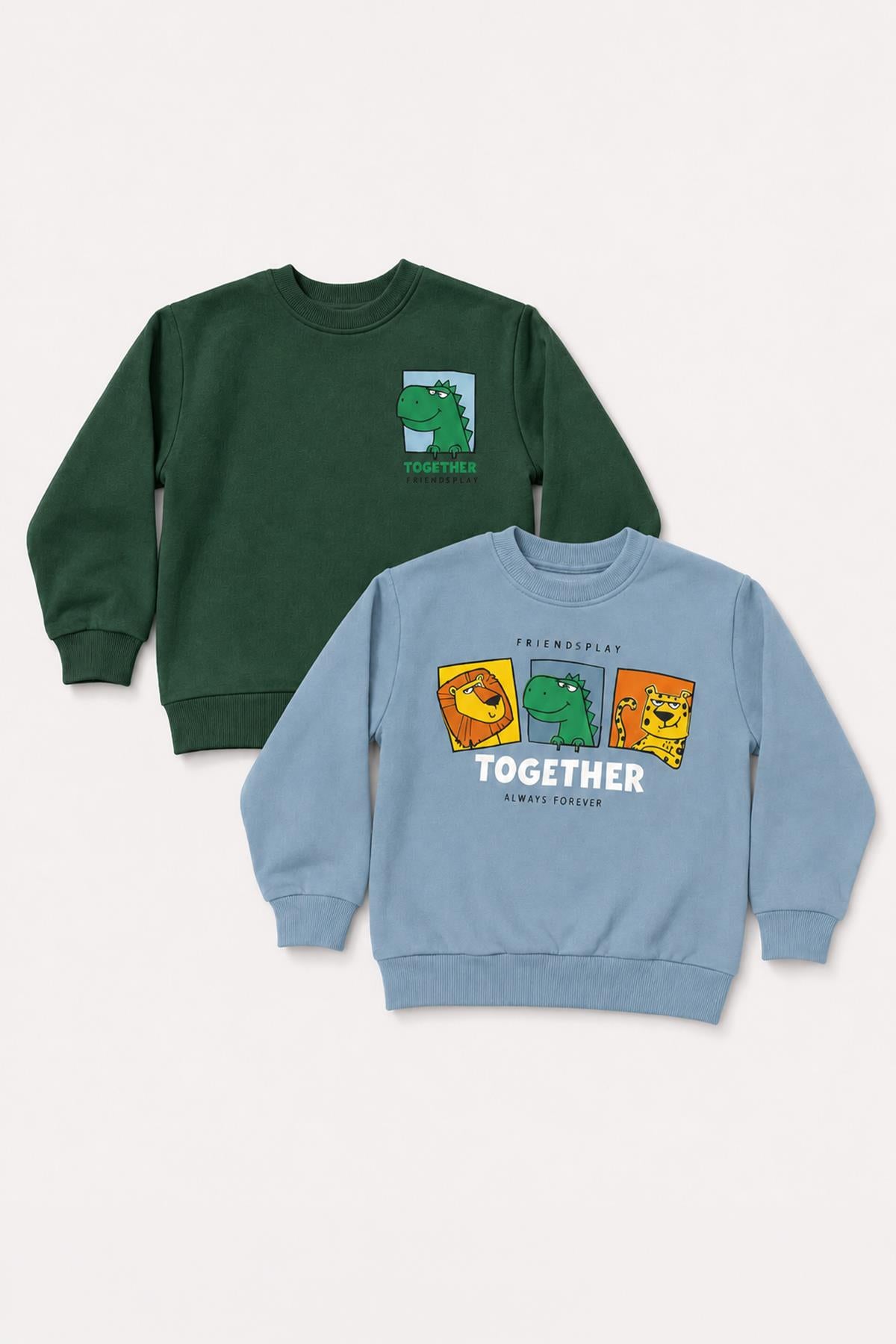 Erkek Çocuk Baskılı Bisiklet Yaka 2'li Sweatshirt