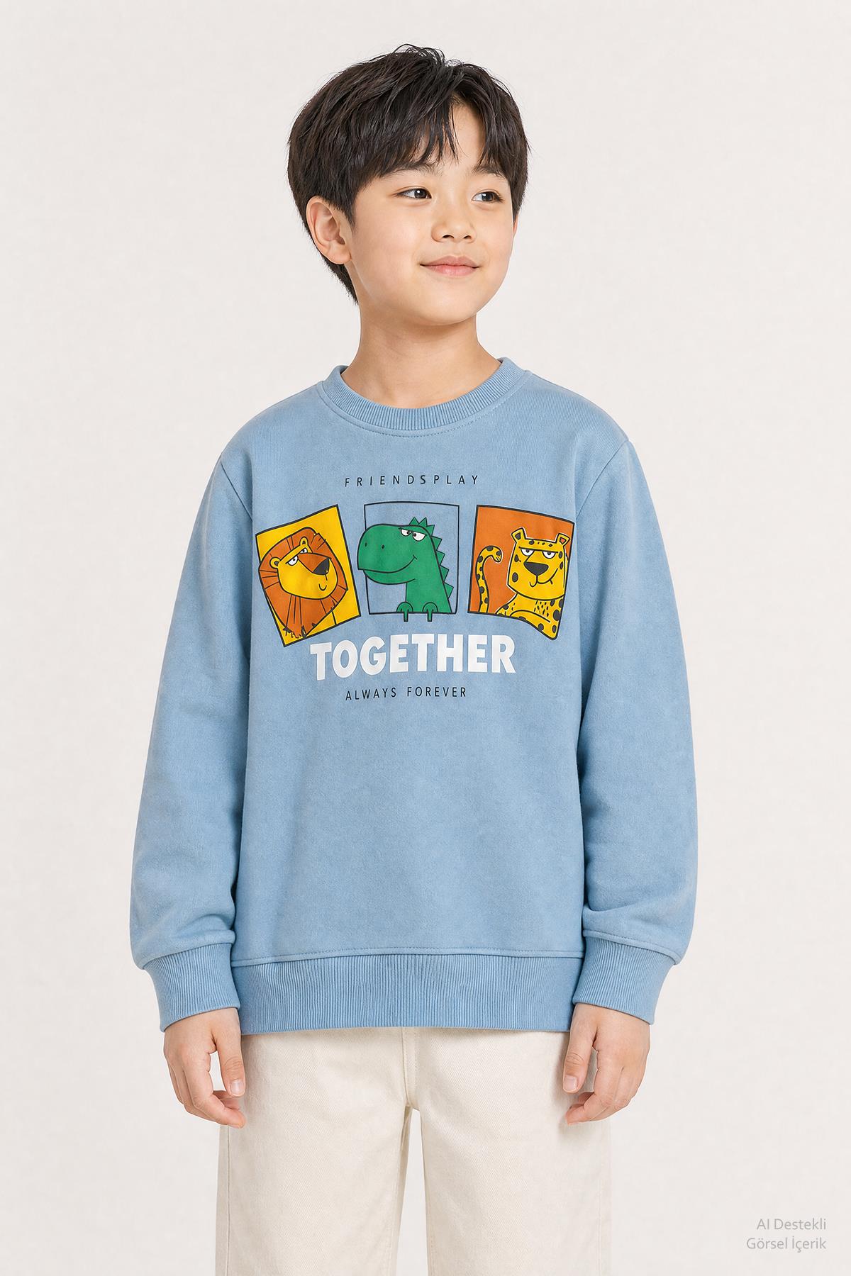 Erkek Çocuk Baskılı Bisiklet Yaka 2'li Sweatshirt