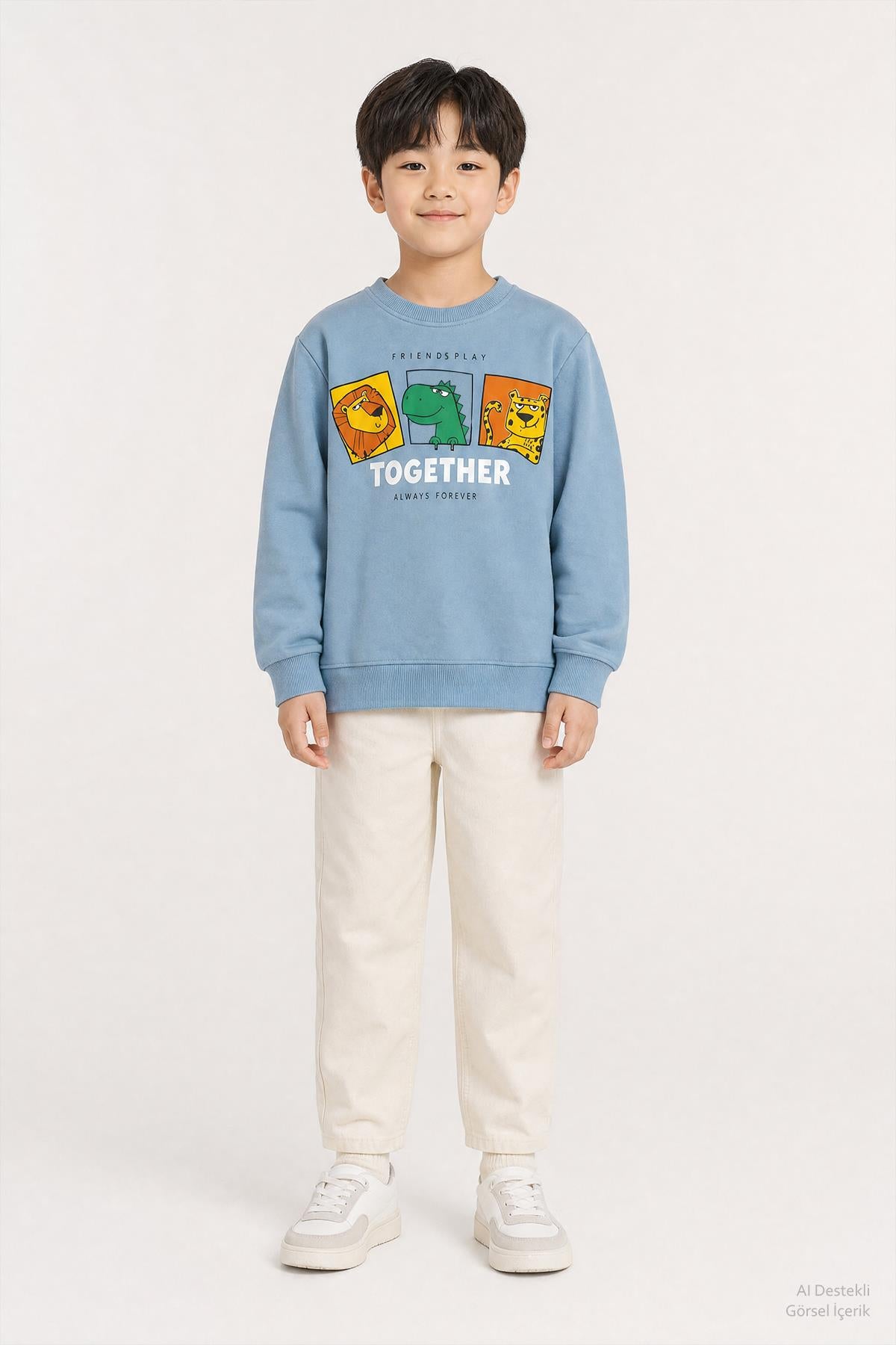 Erkek Çocuk Baskılı Bisiklet Yaka 2'li Sweatshirt