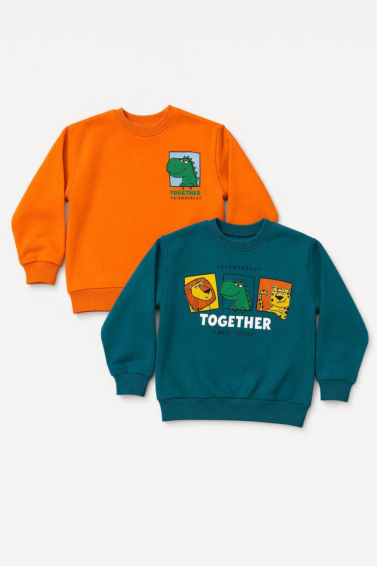 Erkek Çocuk Baskılı Bisiklet Yaka 2'li Sweatshirt
