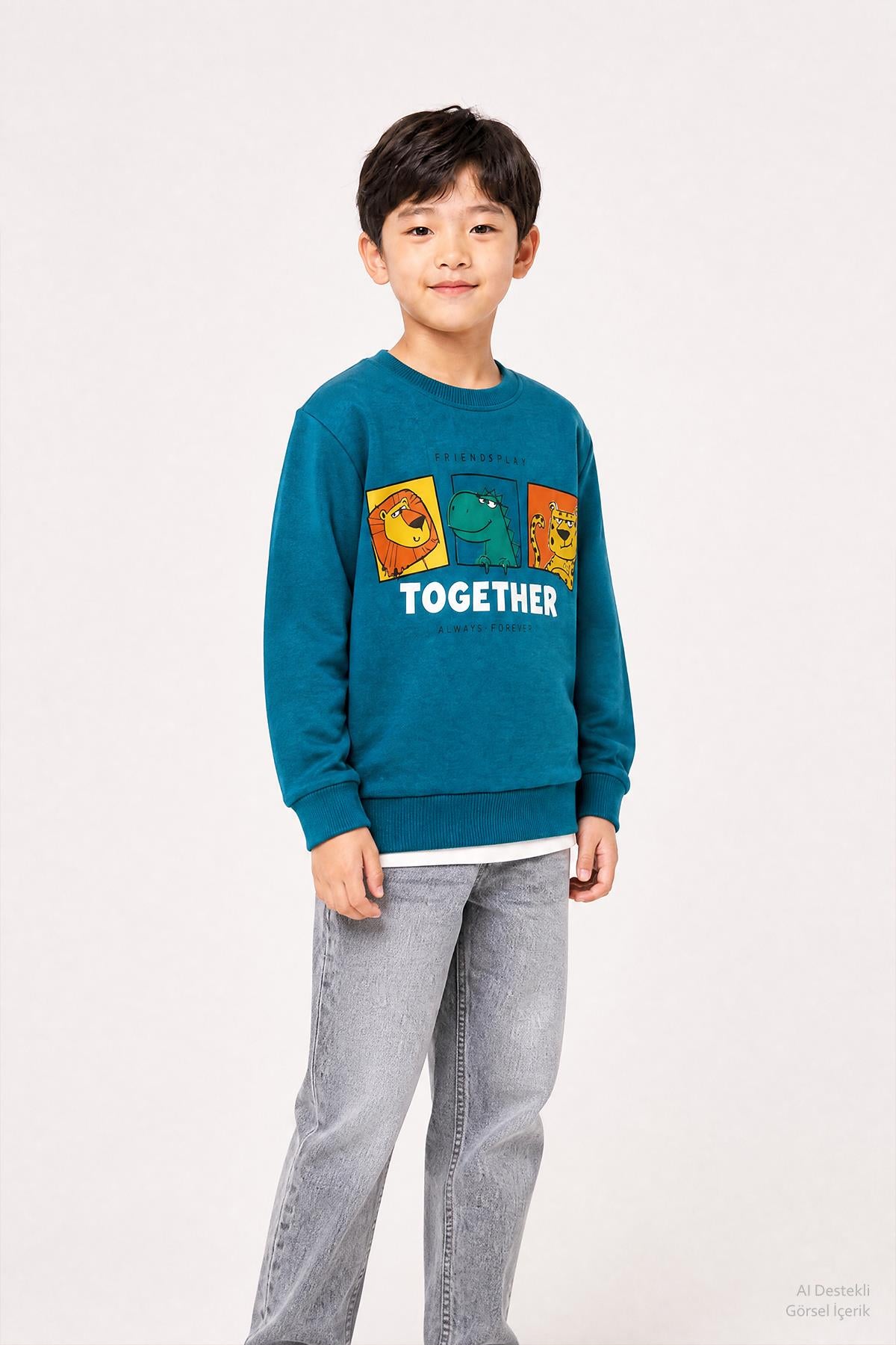 Erkek Çocuk Baskılı Bisiklet Yaka 2'li Sweatshirt