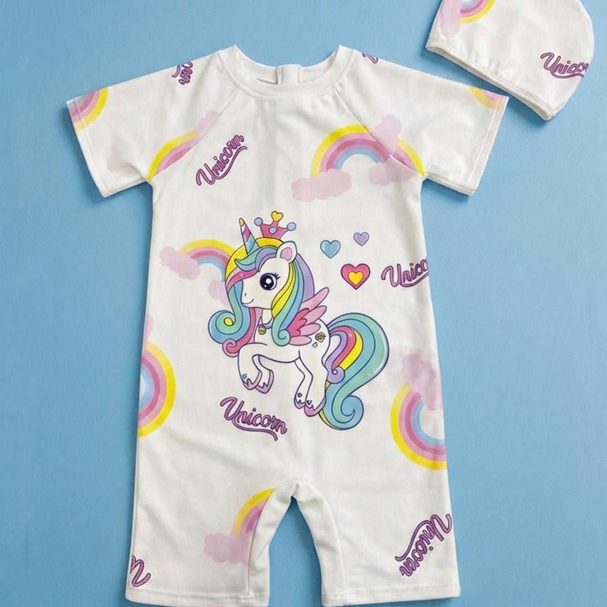 Unicorn Baskılı Kız Çocuk Tulum Mayo