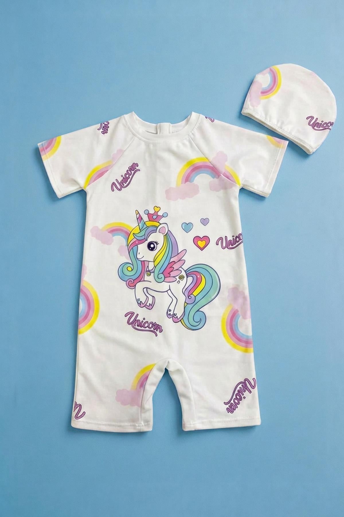 Unicorn Baskılı Kız Çocuk Tulum Mayo