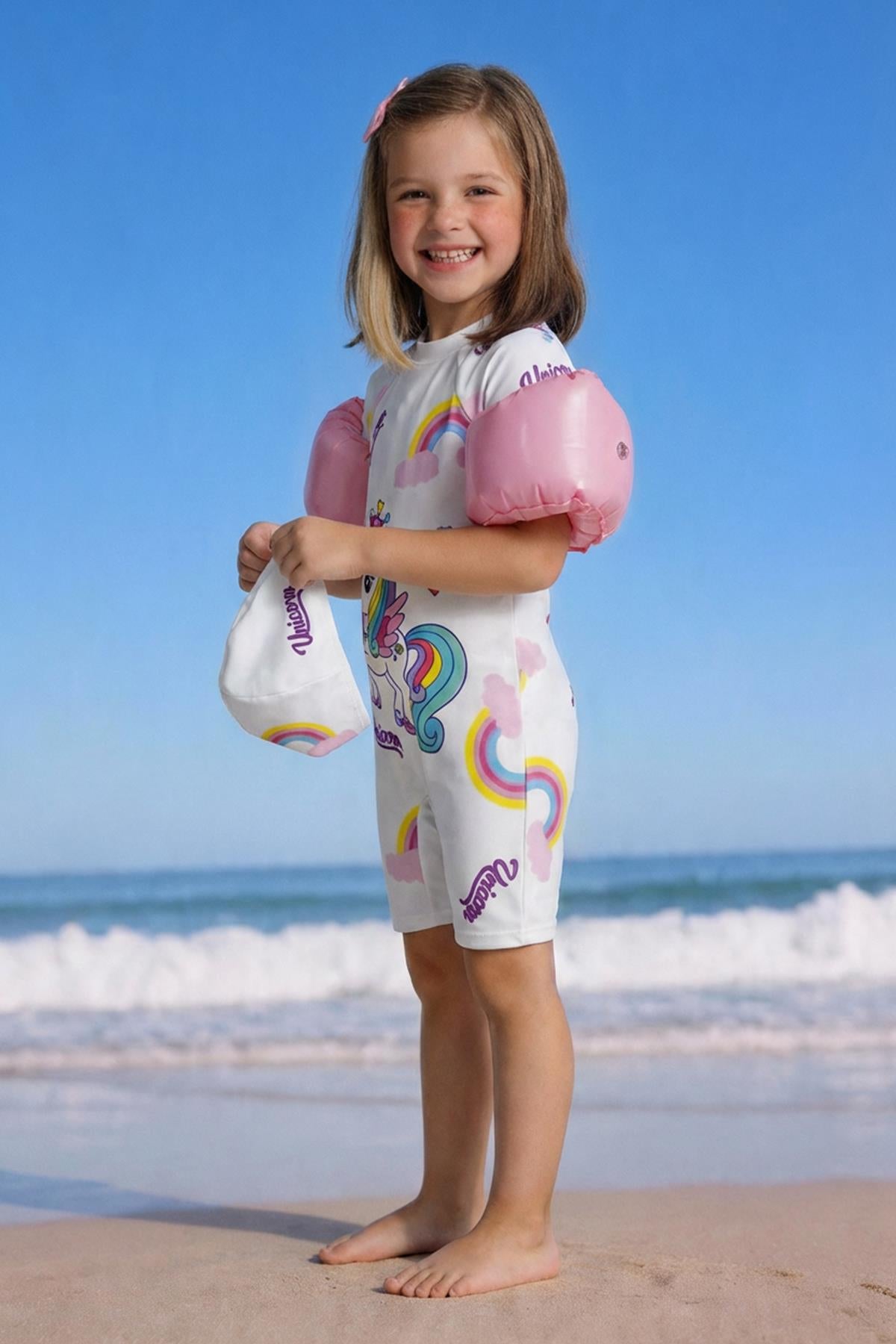 Unicorn Baskılı Kız Çocuk Tulum Mayo