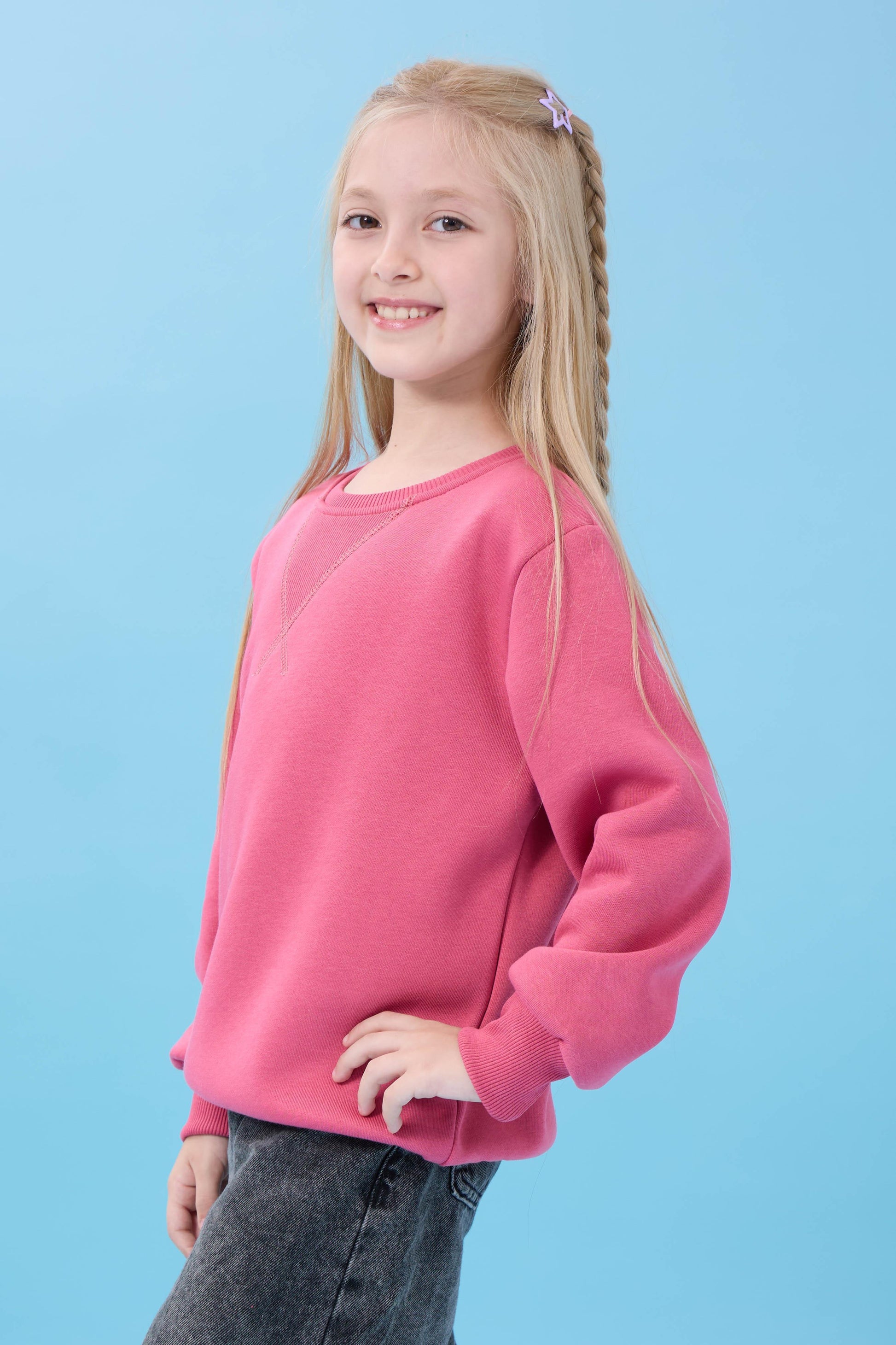 Unisex Basic Bisiklet Yaka Şardonlu Kışlık Sweatshirt