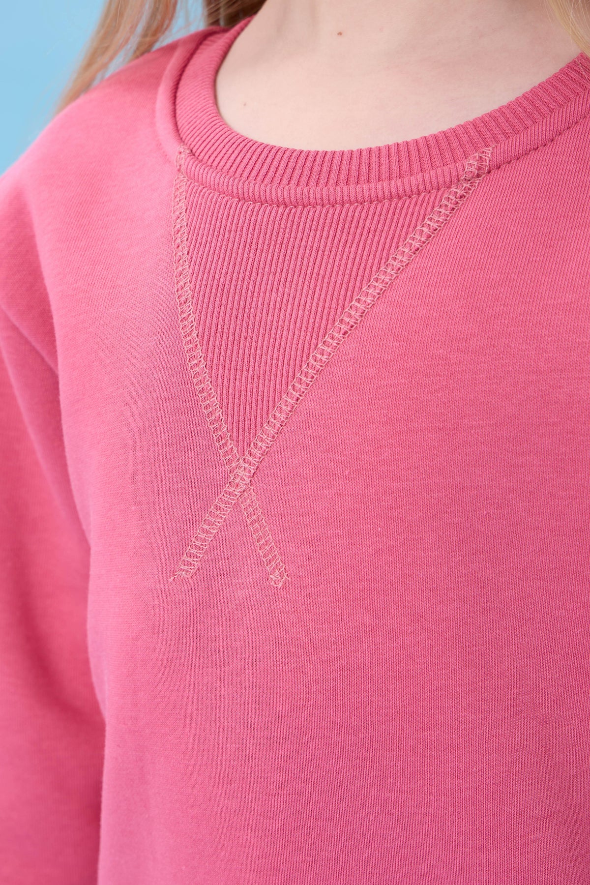 Unisex Basic Bisiklet Yaka Şardonlu Kışlık Sweatshirt