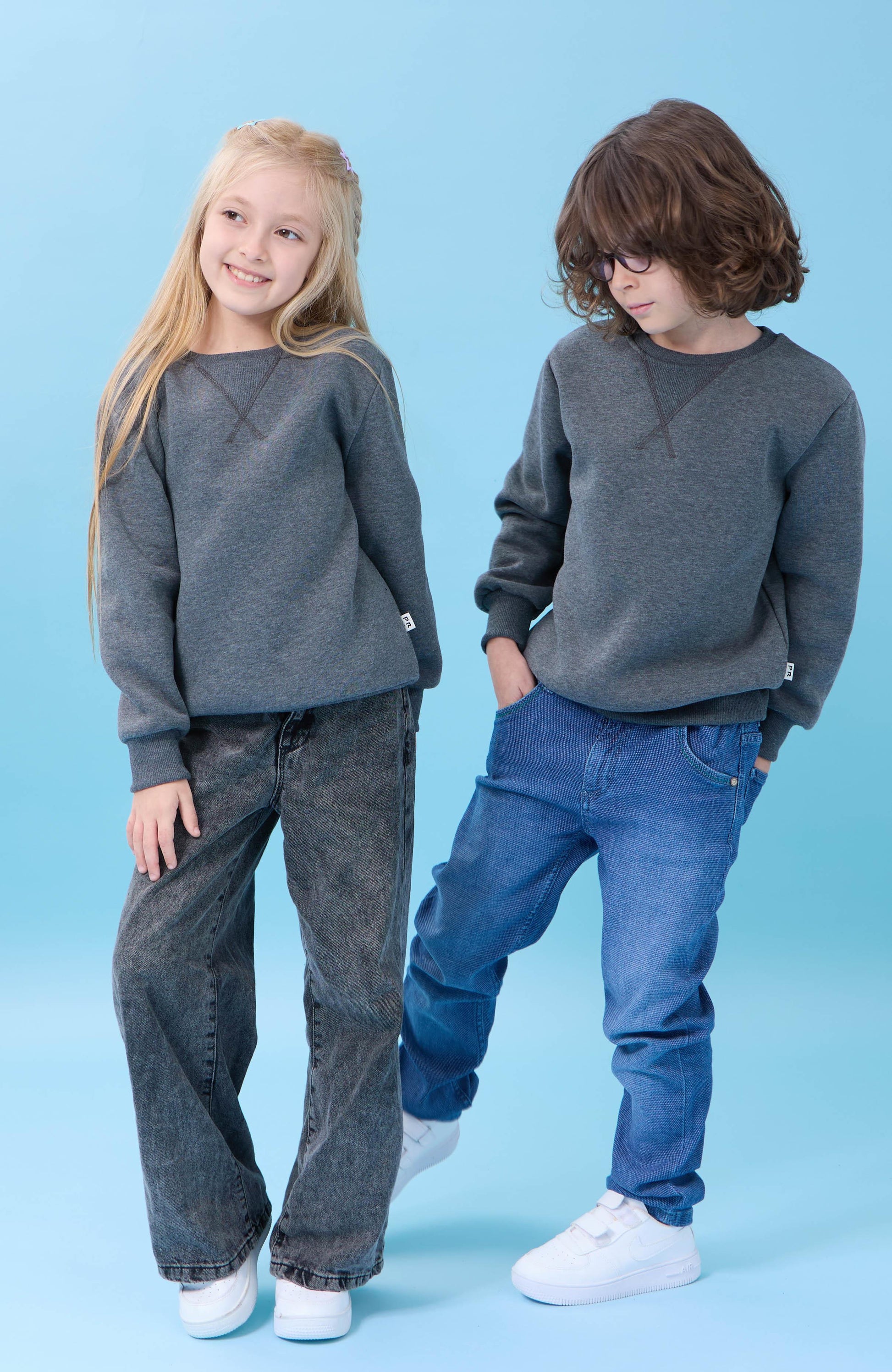 Unisex Basic Bisiklet Yaka Şardonlu Kışlık Sweatshirt