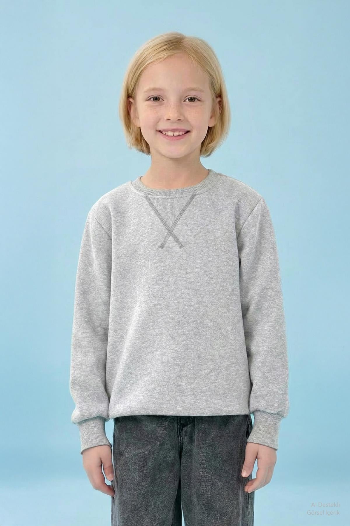 Unisex Basic Bisiklet Yaka Şardonlu Kışlık Sweatshirt