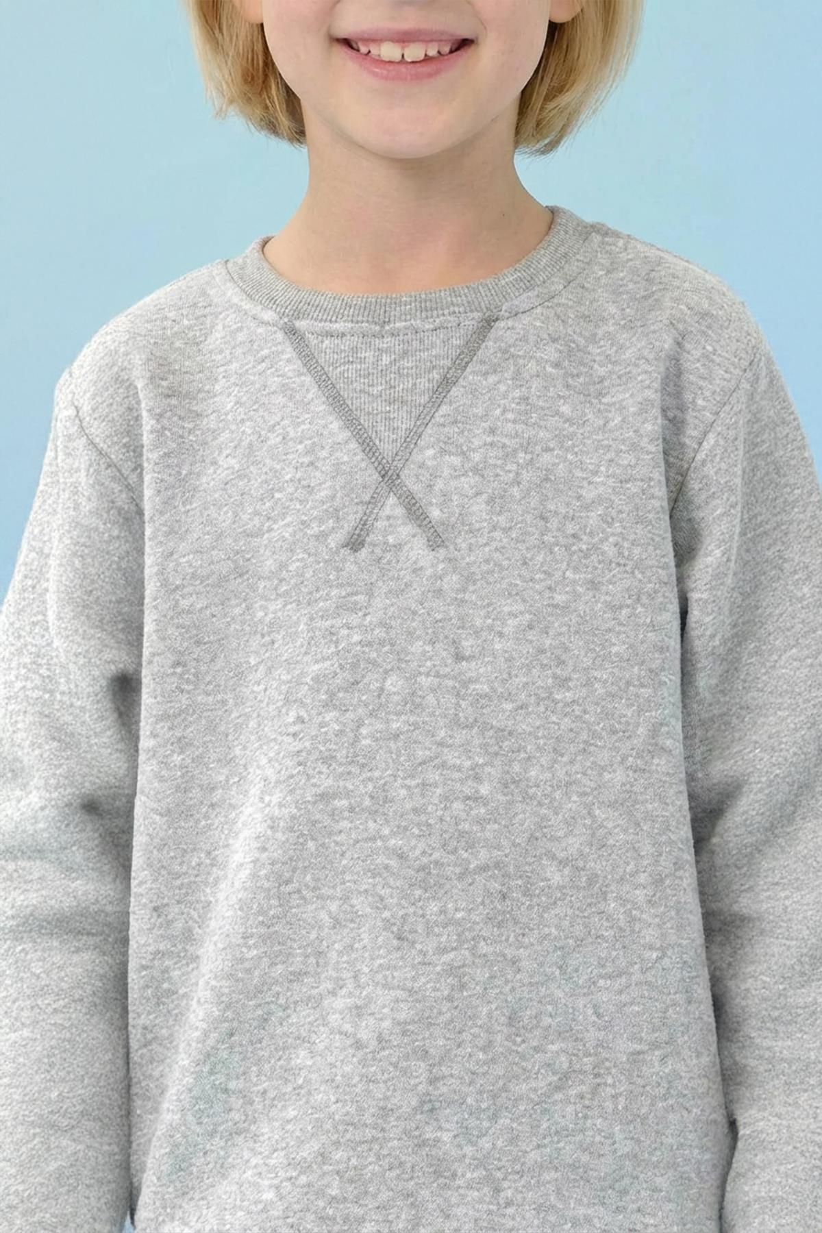Unisex Basic Bisiklet Yaka Şardonlu Kışlık Sweatshirt